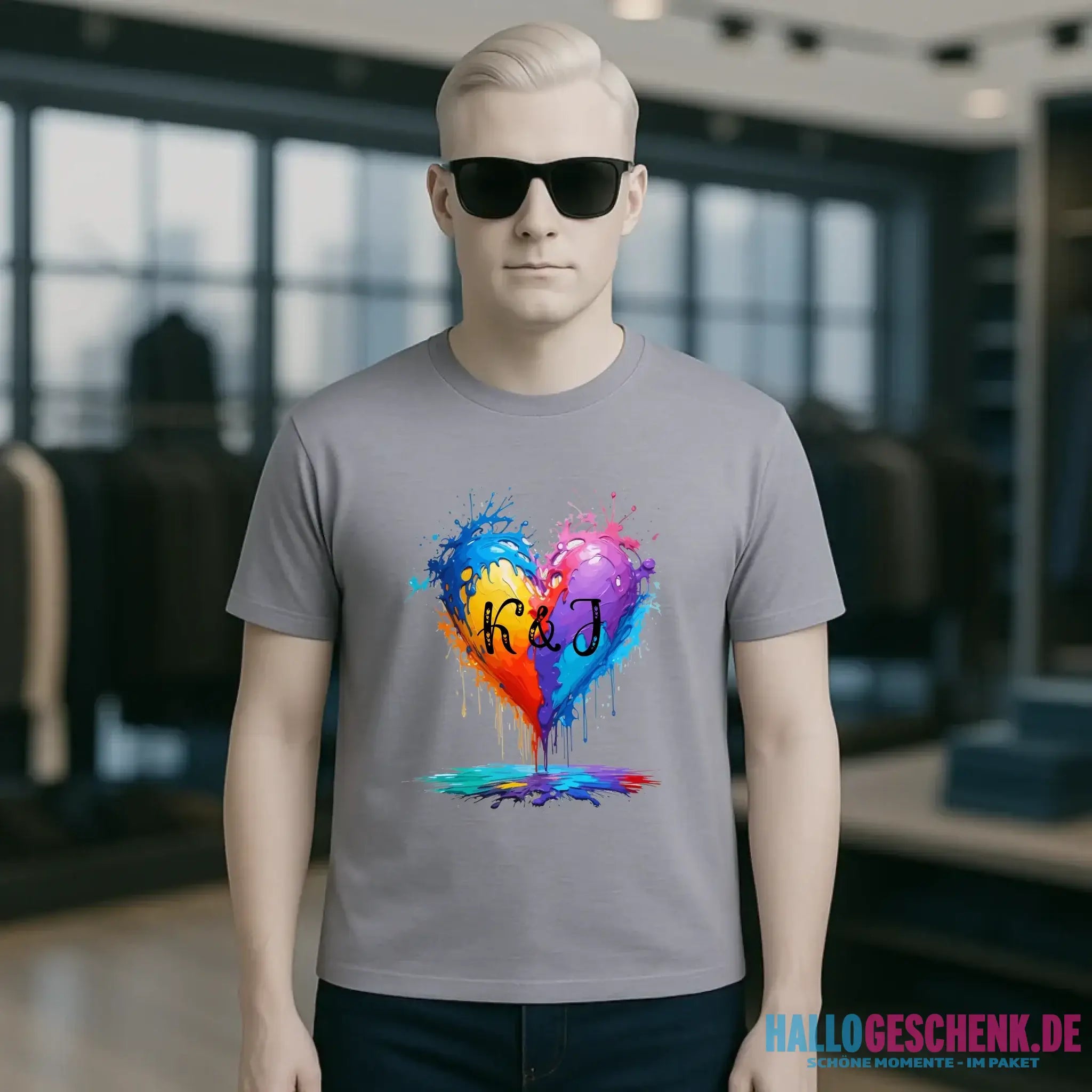Herz mit Initialien • Unisex Premium T-Shirt XS-5XL aus Bio-Baumwolle für Damen & Herren • Exklusivdesign • personalisiert