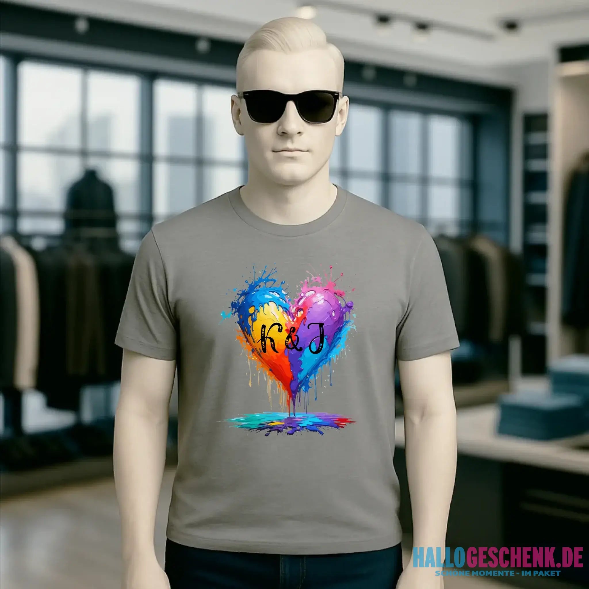 Herz mit Initialien • Unisex Premium T-Shirt XS-5XL aus Bio-Baumwolle für Damen & Herren • Exklusivdesign • personalisiert