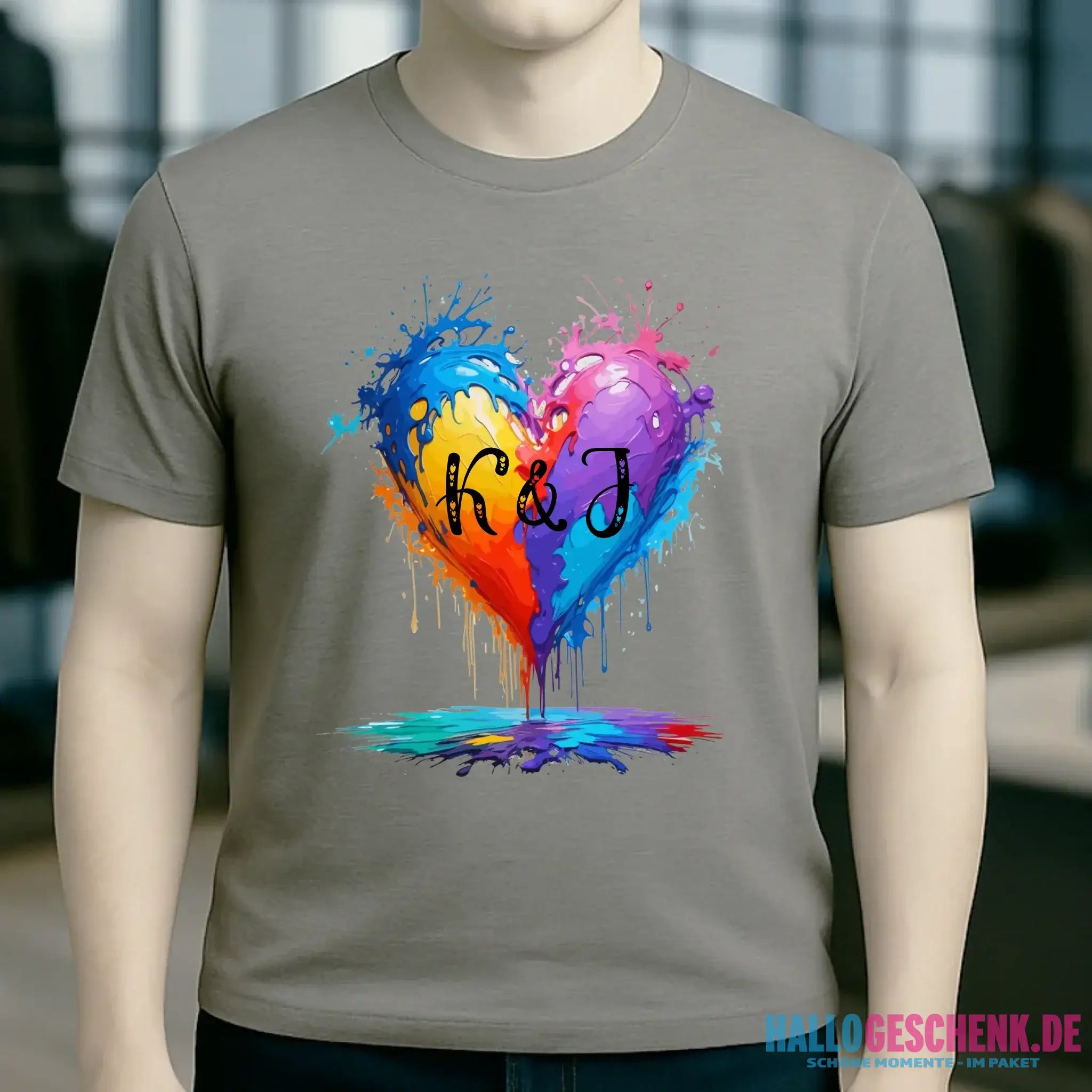 Herz mit Initialien • Unisex Premium T-Shirt XS-5XL aus Bio-Baumwolle für Damen & Herren • Exklusivdesign • personalisiert