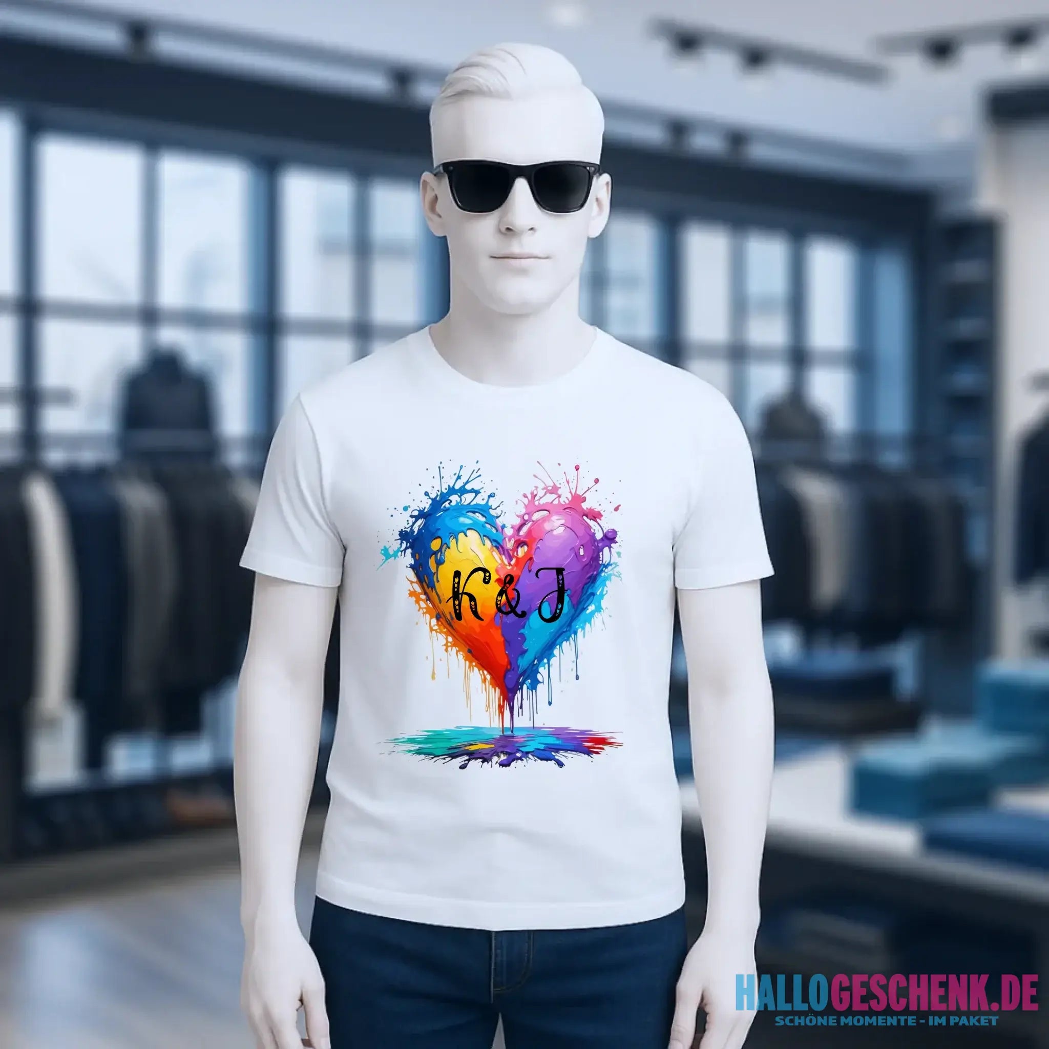 Herz mit Initialien • Unisex Premium T-Shirt XS-5XL aus Bio-Baumwolle für Damen & Herren • Exklusivdesign • personalisiert