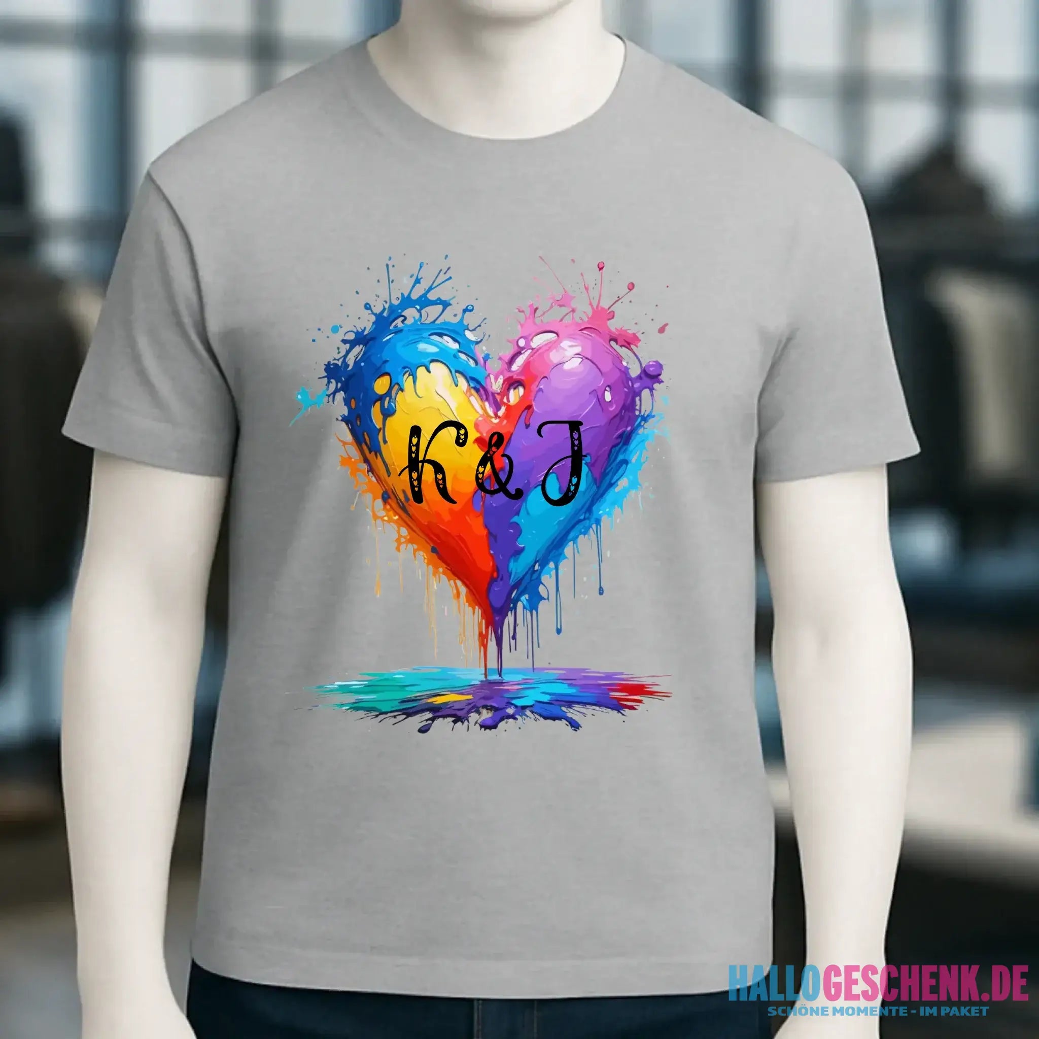 Herz mit Initialien • Unisex Premium T-Shirt XS-5XL aus Bio-Baumwolle für Damen & Herren • Exklusivdesign • personalisiert