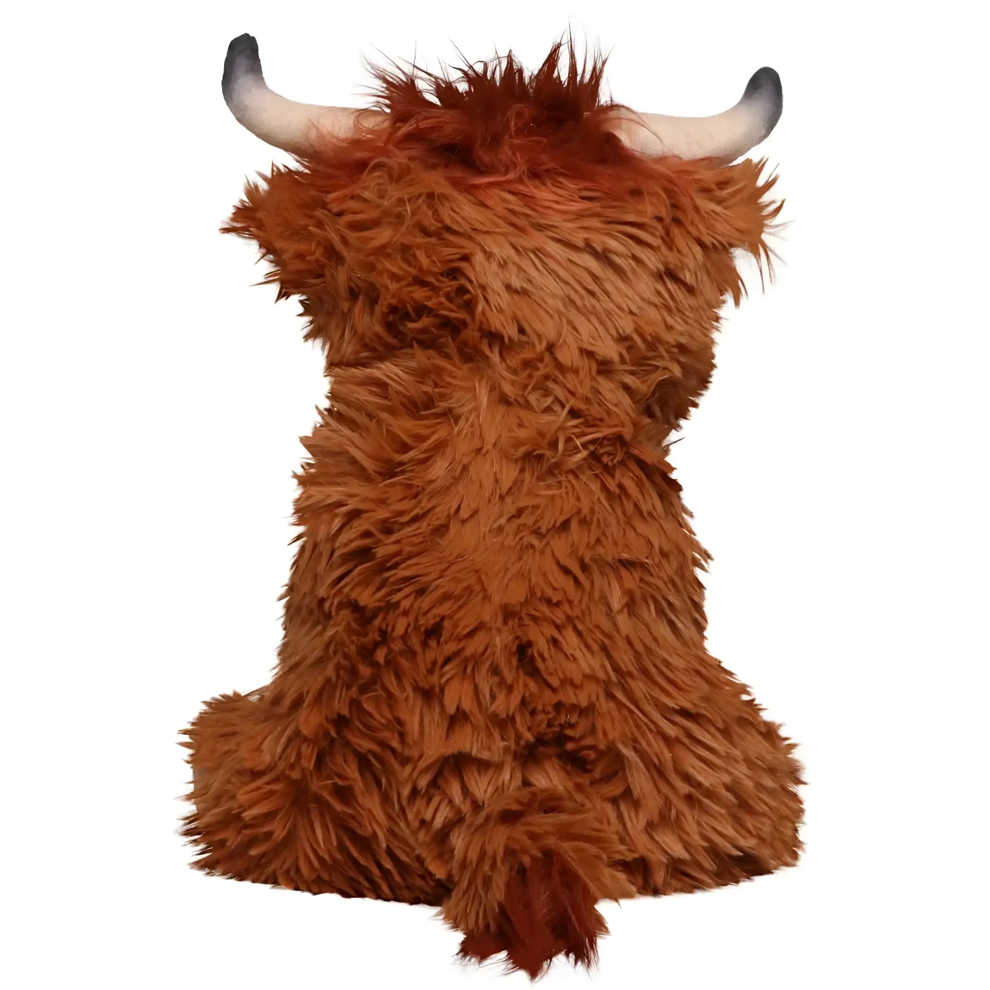 A plush brown hochlandrind bobby stofftier mit langem zottelfell und gebogenen hörnern
