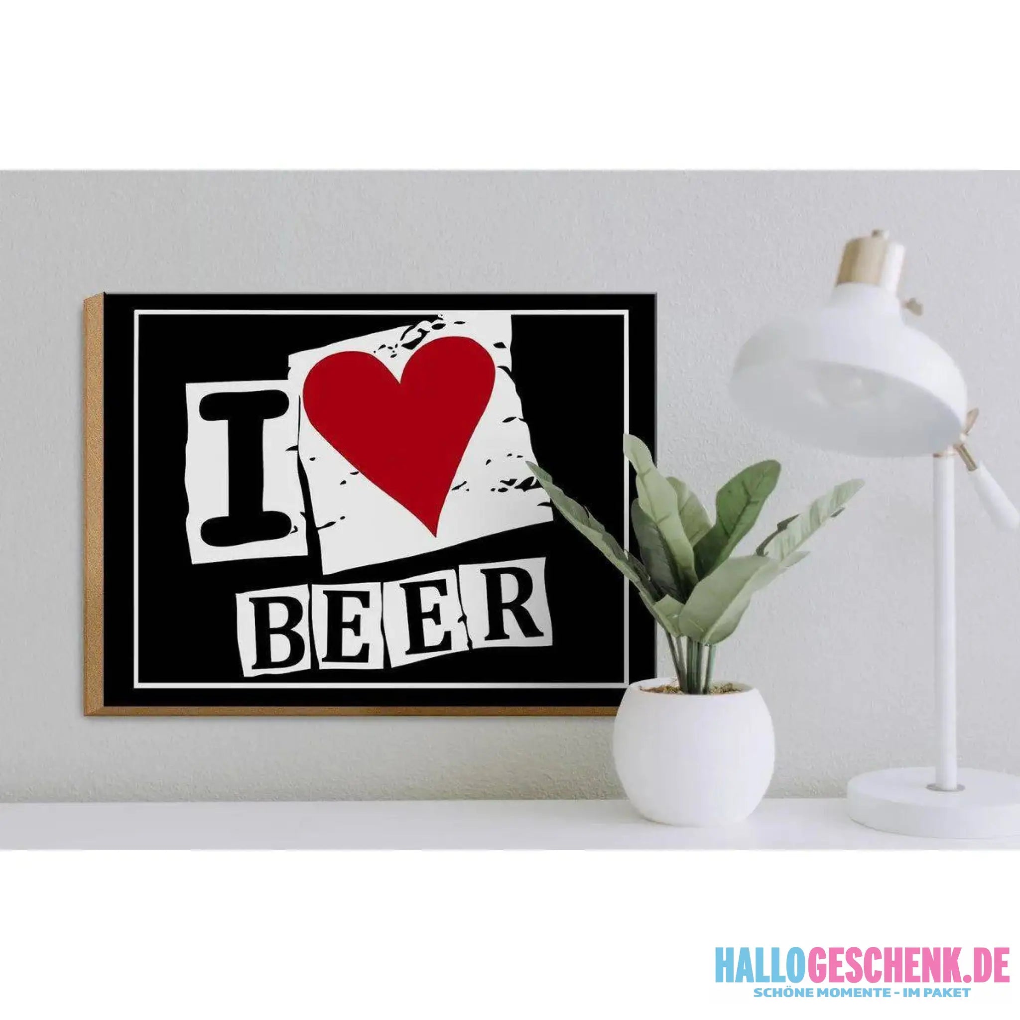 Holzschild 40x30cm I Love Beer Bier Herz