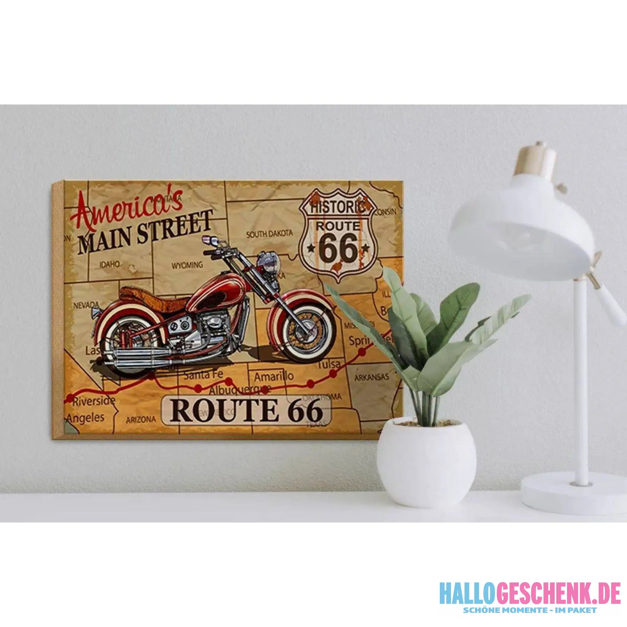 Holzschild Motorrad 40x30cm America`s main street route 66 Schild