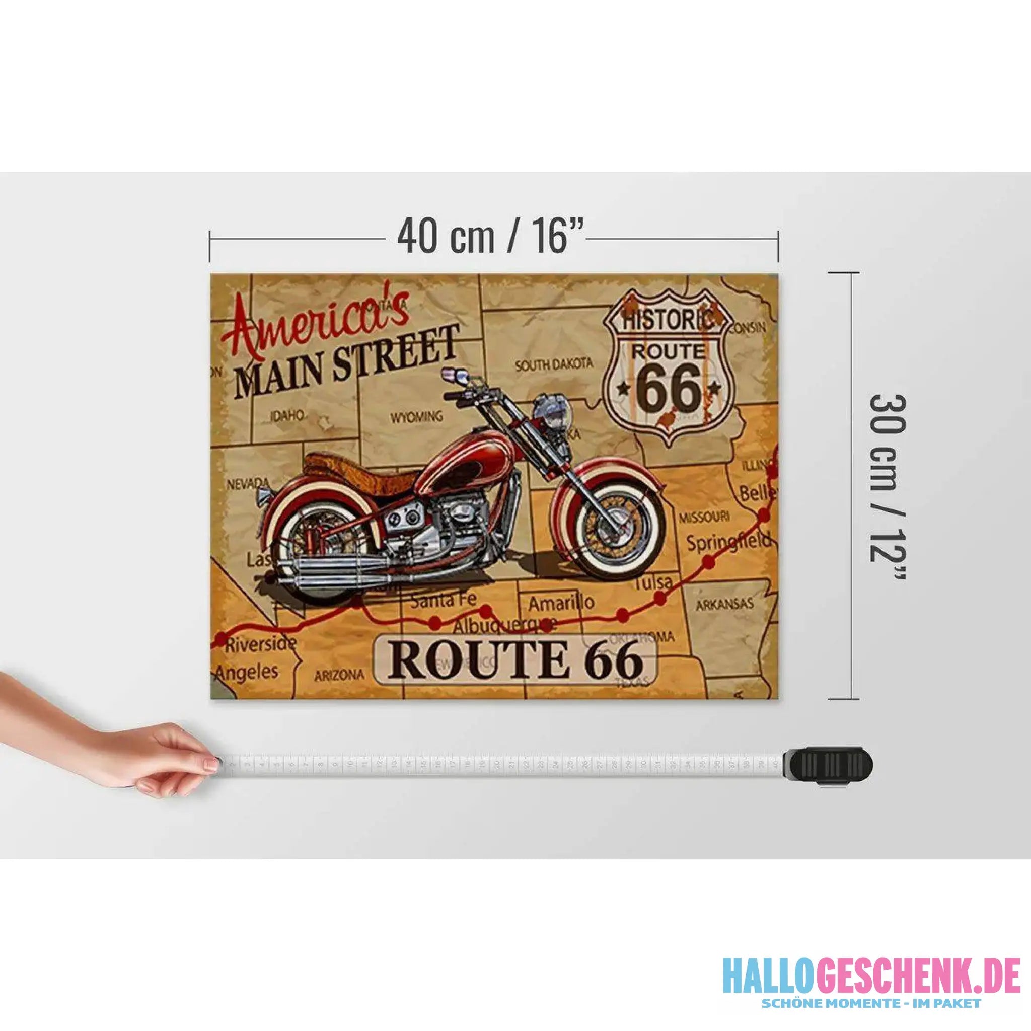 Holzschild Motorrad 40x30cm America`s main street route 66 Schild