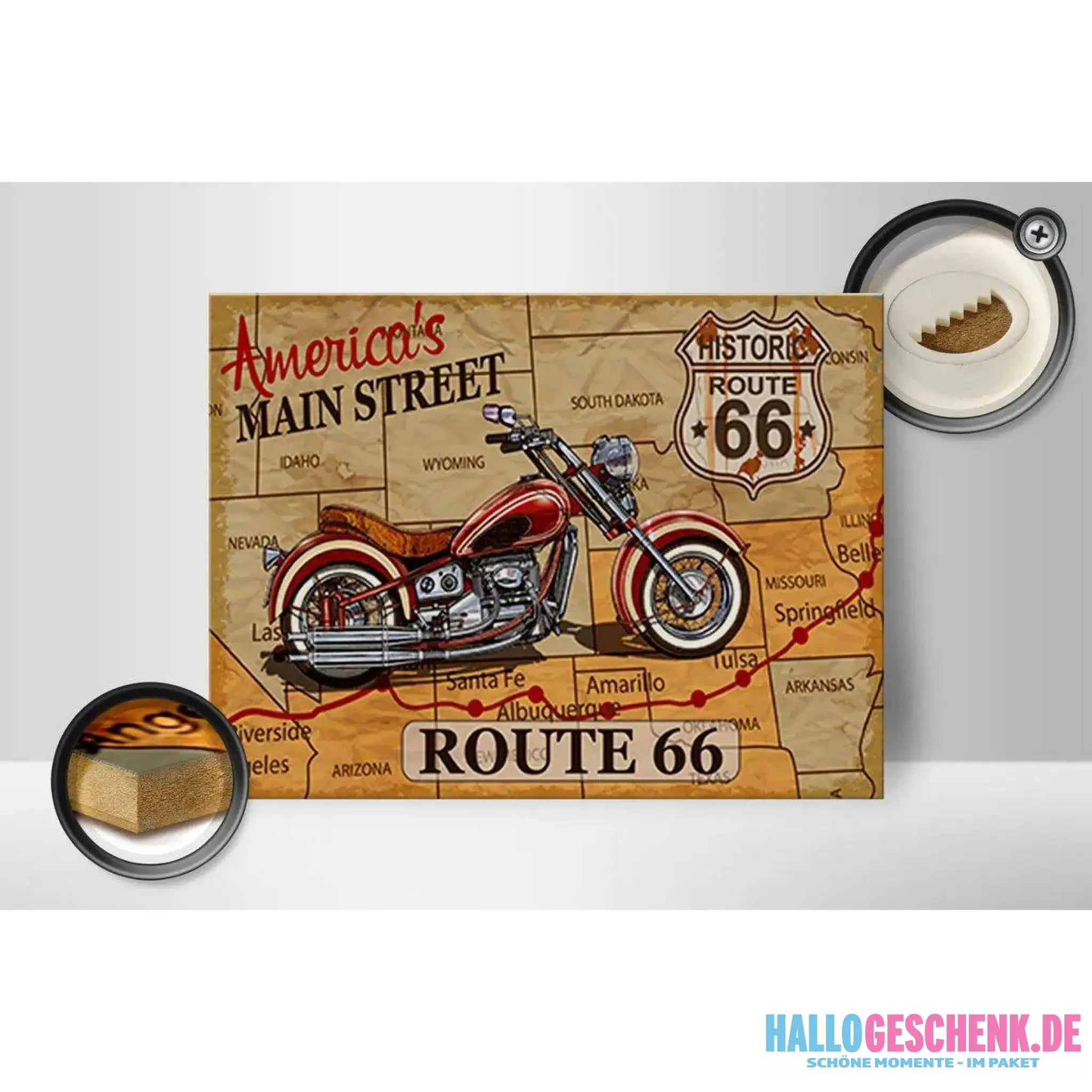Holzschild Motorrad 40x30cm America`s main street route 66 Schild