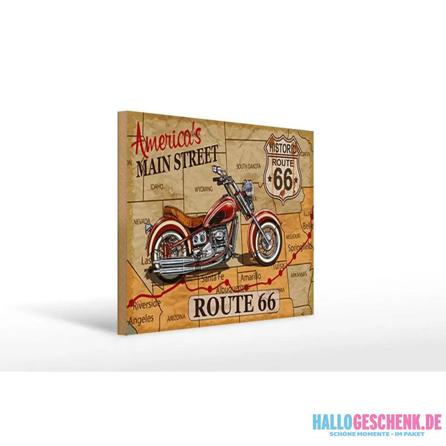 Holzschild Motorrad 40x30cm America`s main street route 66 Schild