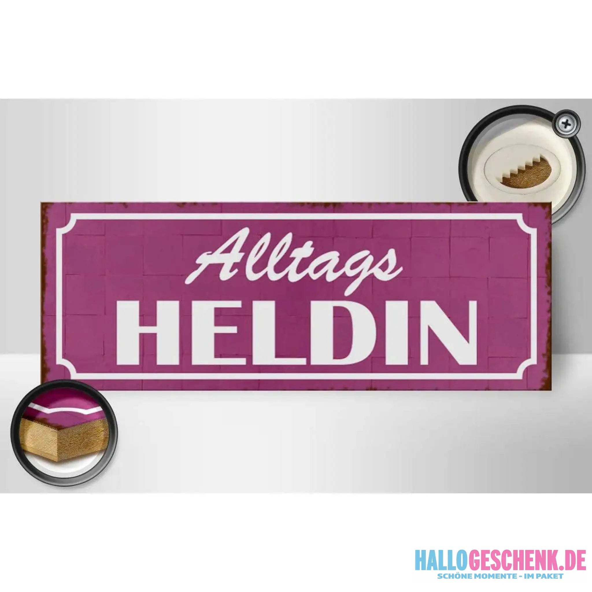 Holzschild Spruch 27x10cm Alltags Heldin Geschenk Deko