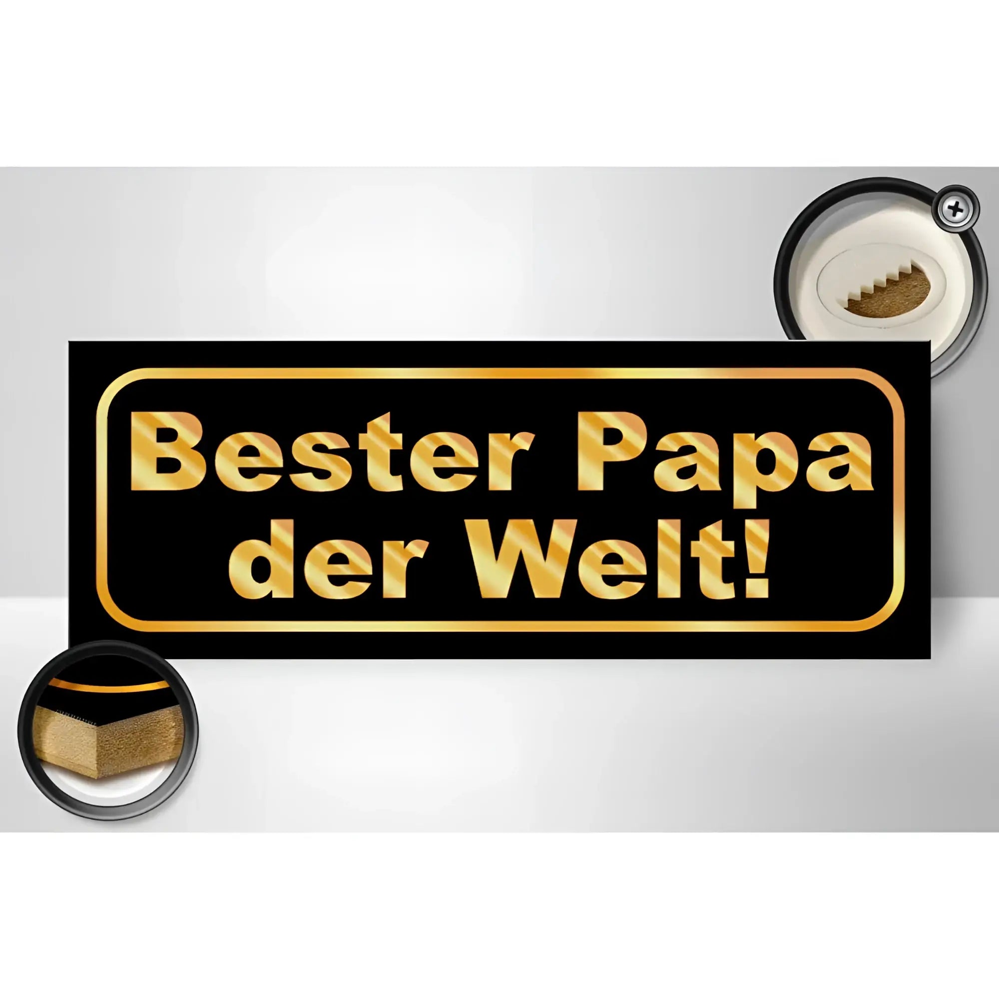 Schwarzes holzschild 27x10cm mit gold foil schrift bester papa der welt geschenk und deko mit dünnem rahmen