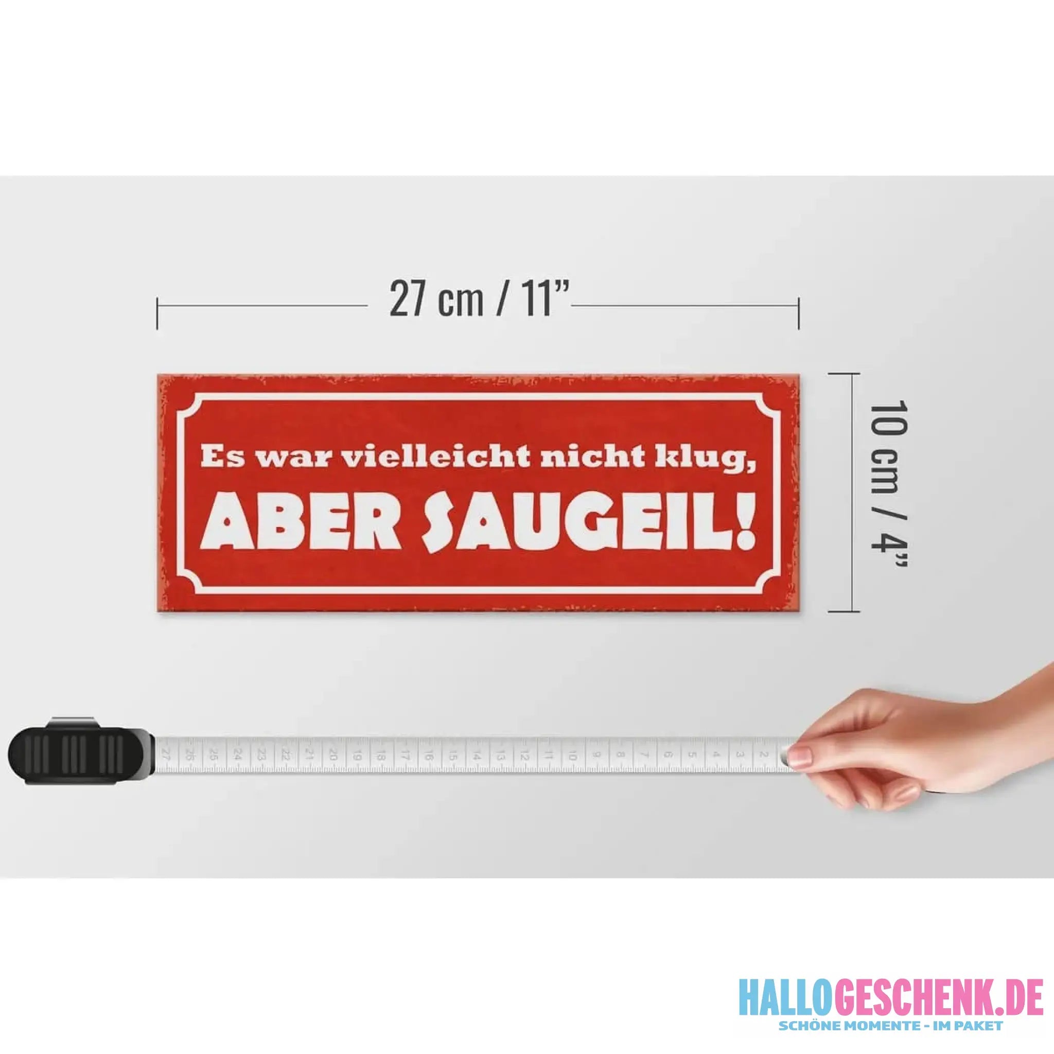 Holzschild Spruch 27x10cm Es war nicht klug aber saugeil
