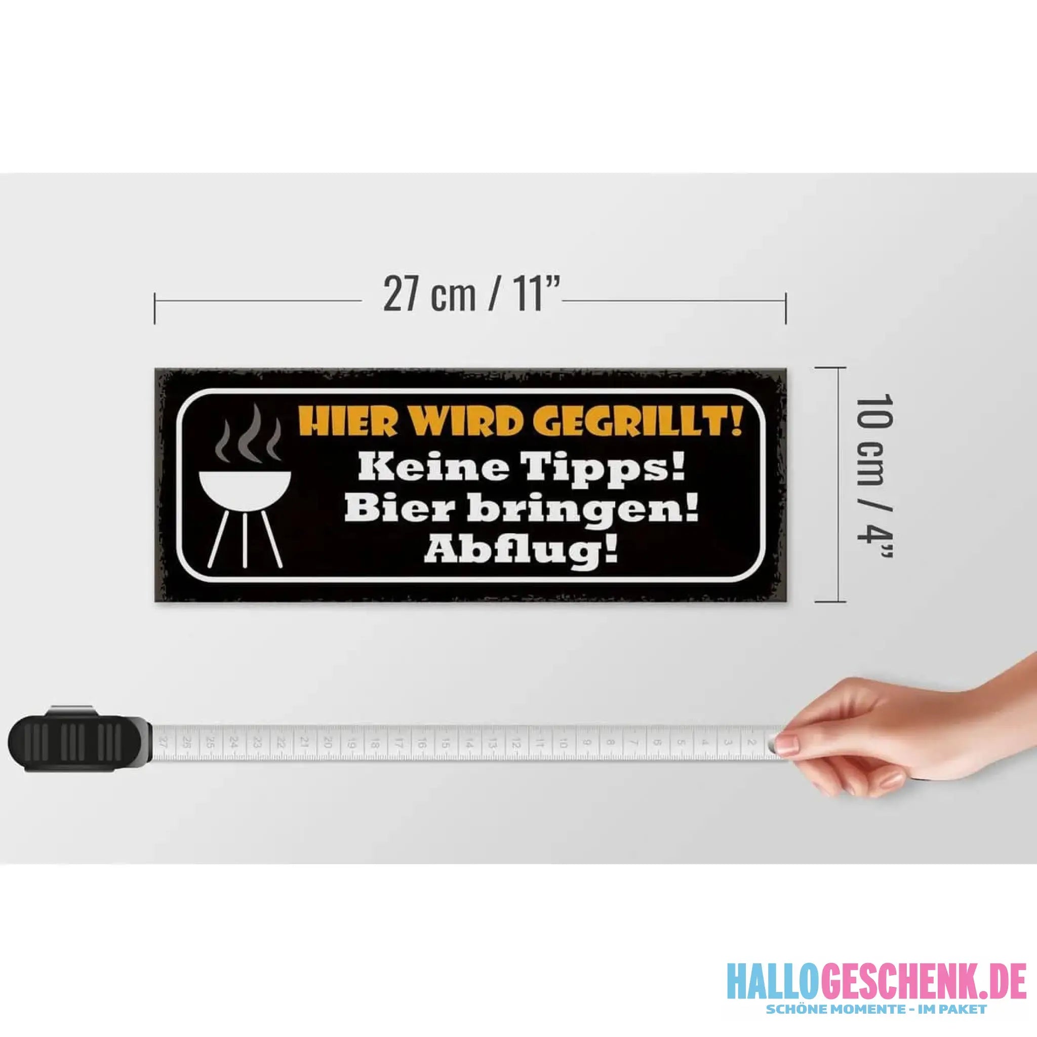 Holzschild Spruch 27x10cm Hier wird gegrillt Bier bringen