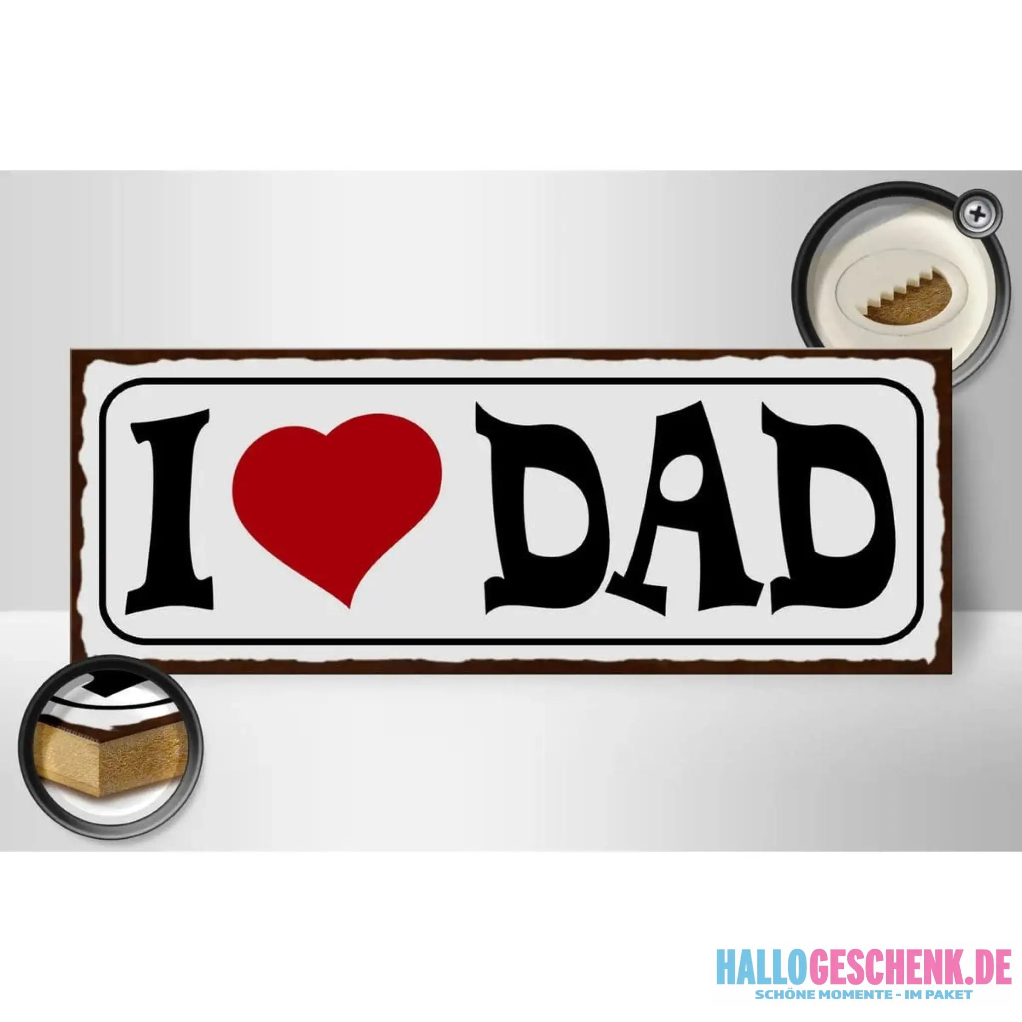 Holzschild Spruch 27x10cm I love Dad Papa Geschenk Deko