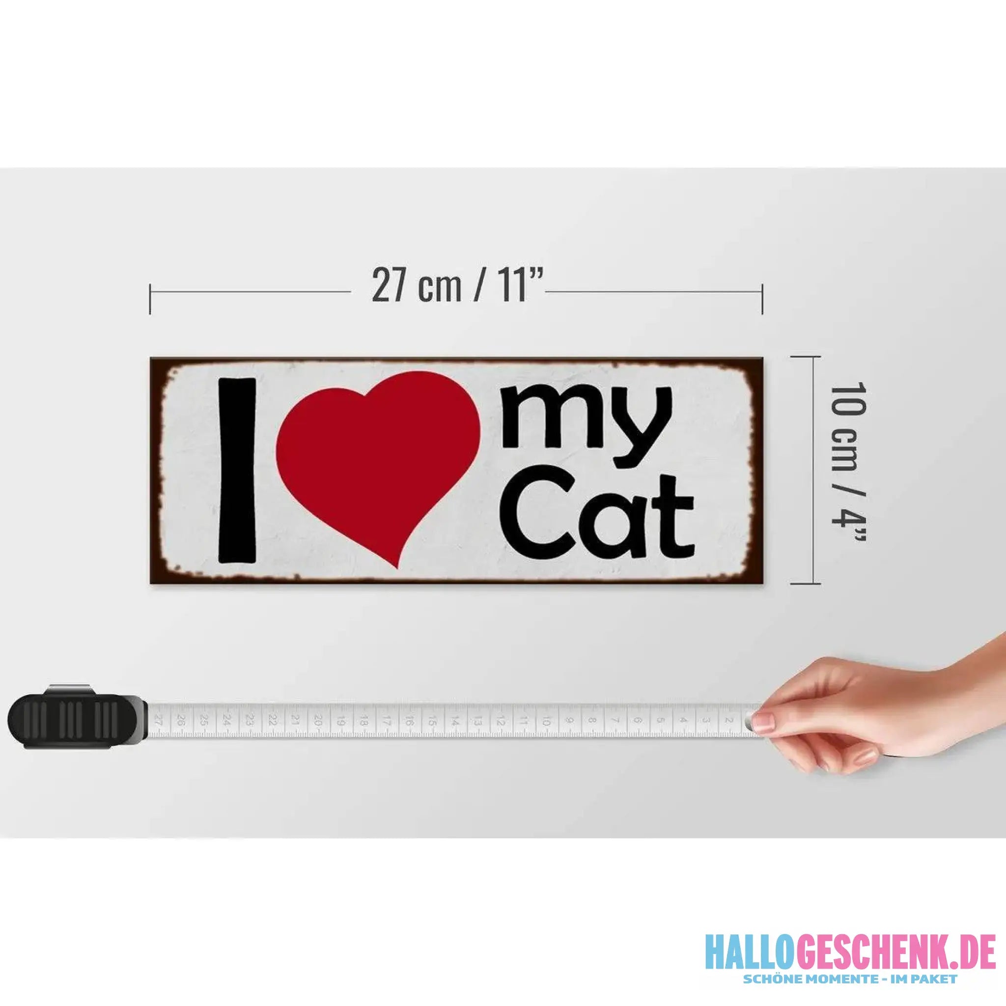 Holzschild Spruch 27x10cm I love my Cat Herz Katze Deko