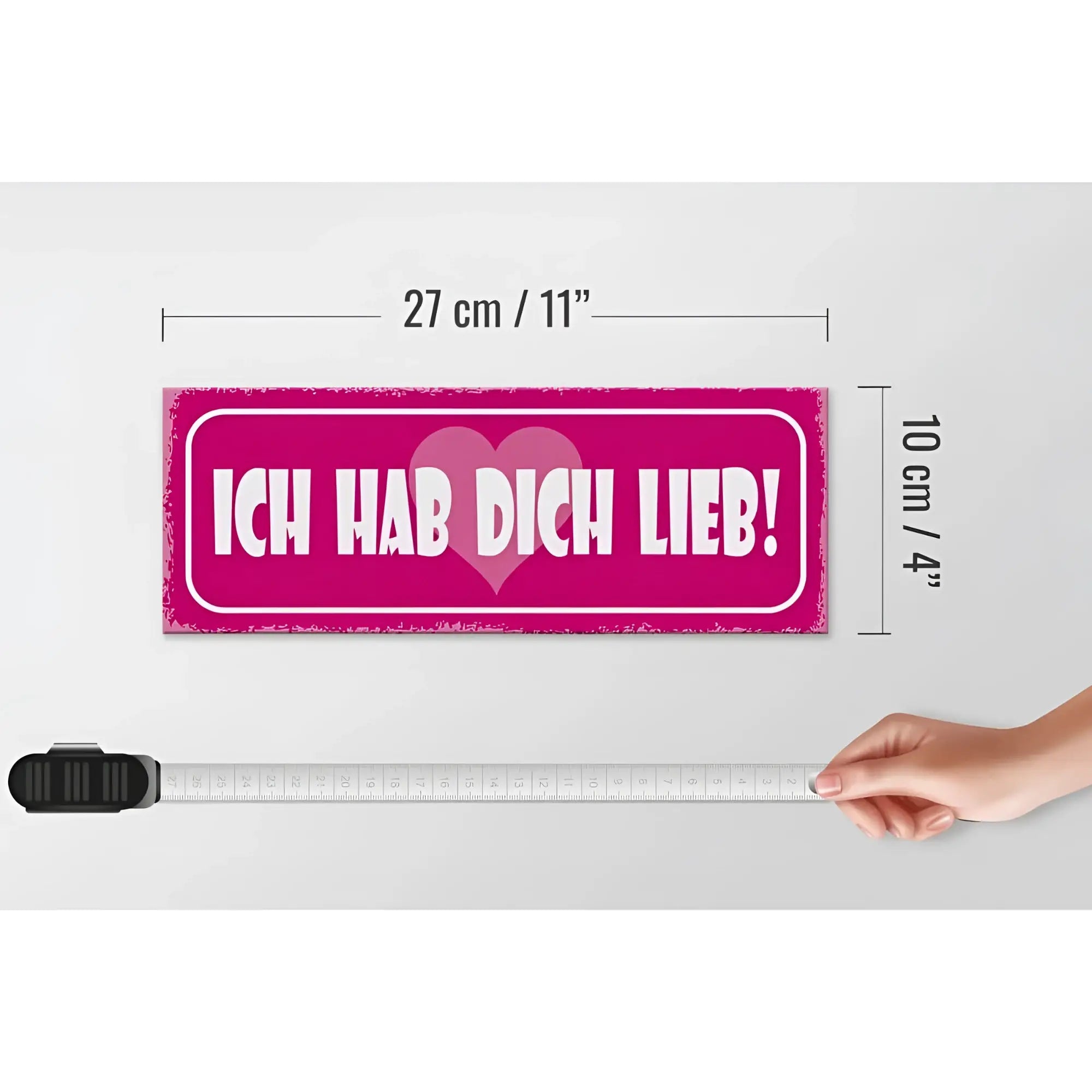 Holzschild spruch 27x10cm ich hab dich lieb herz deko pink mit weißer schrift und herzmotiv im vintage rahmen