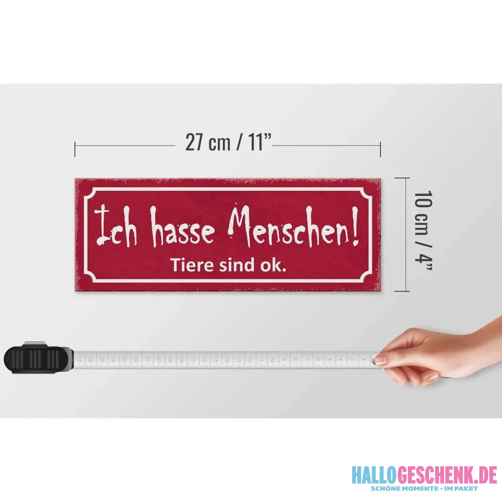 Holzschild Spruch 27x10cm Ich hasse Menschen Tiere sind ok