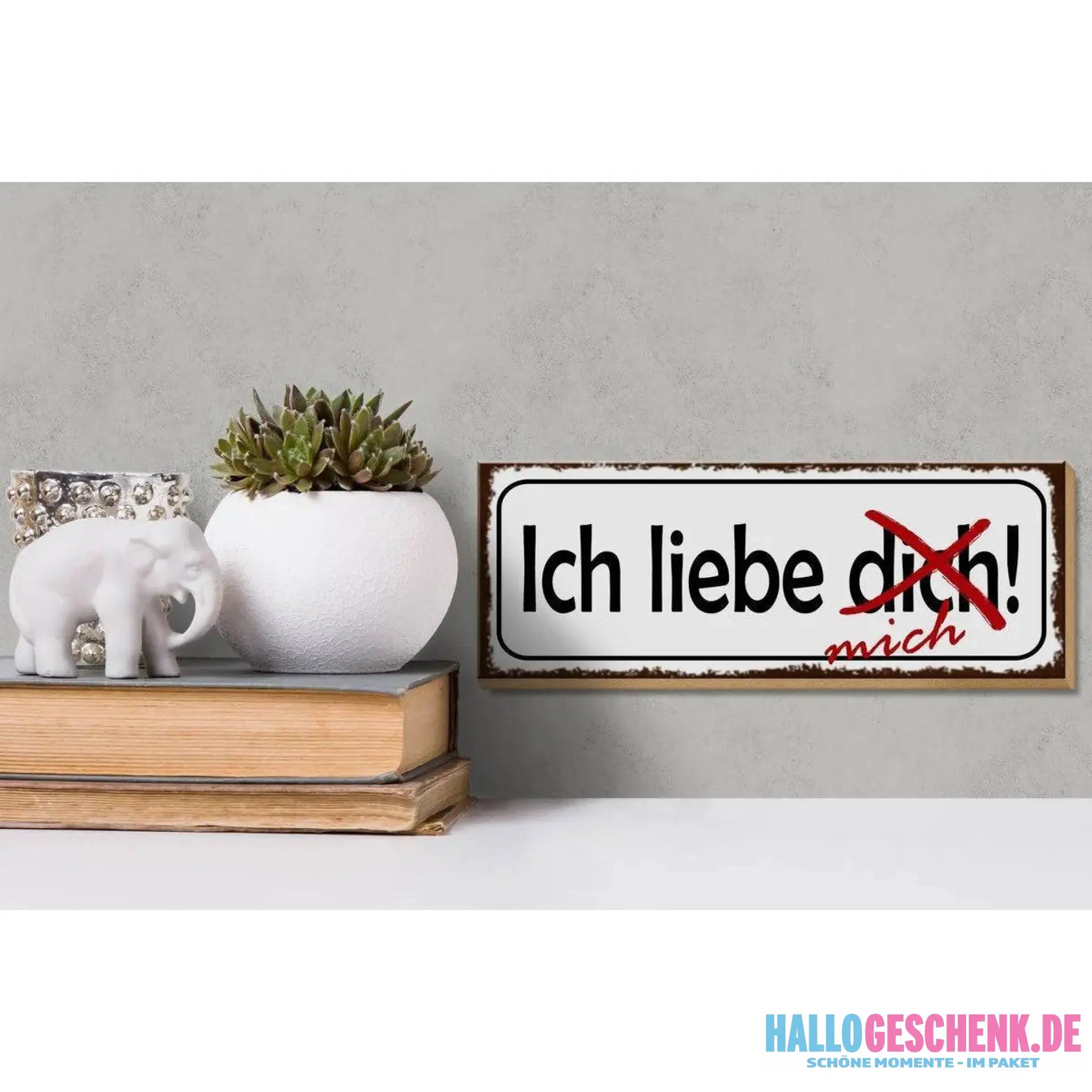 Holzschild Spruch 27x10cm Ich liebe dich mich Deko