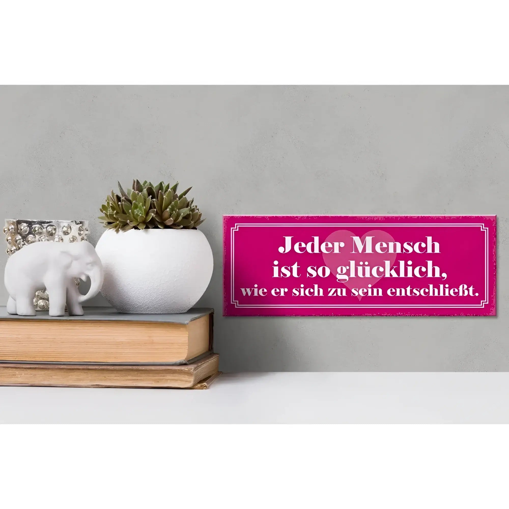 Vibranter pinker holzschild spruch 27x10cm mit weißem text und dekorativem rahmen zur deko