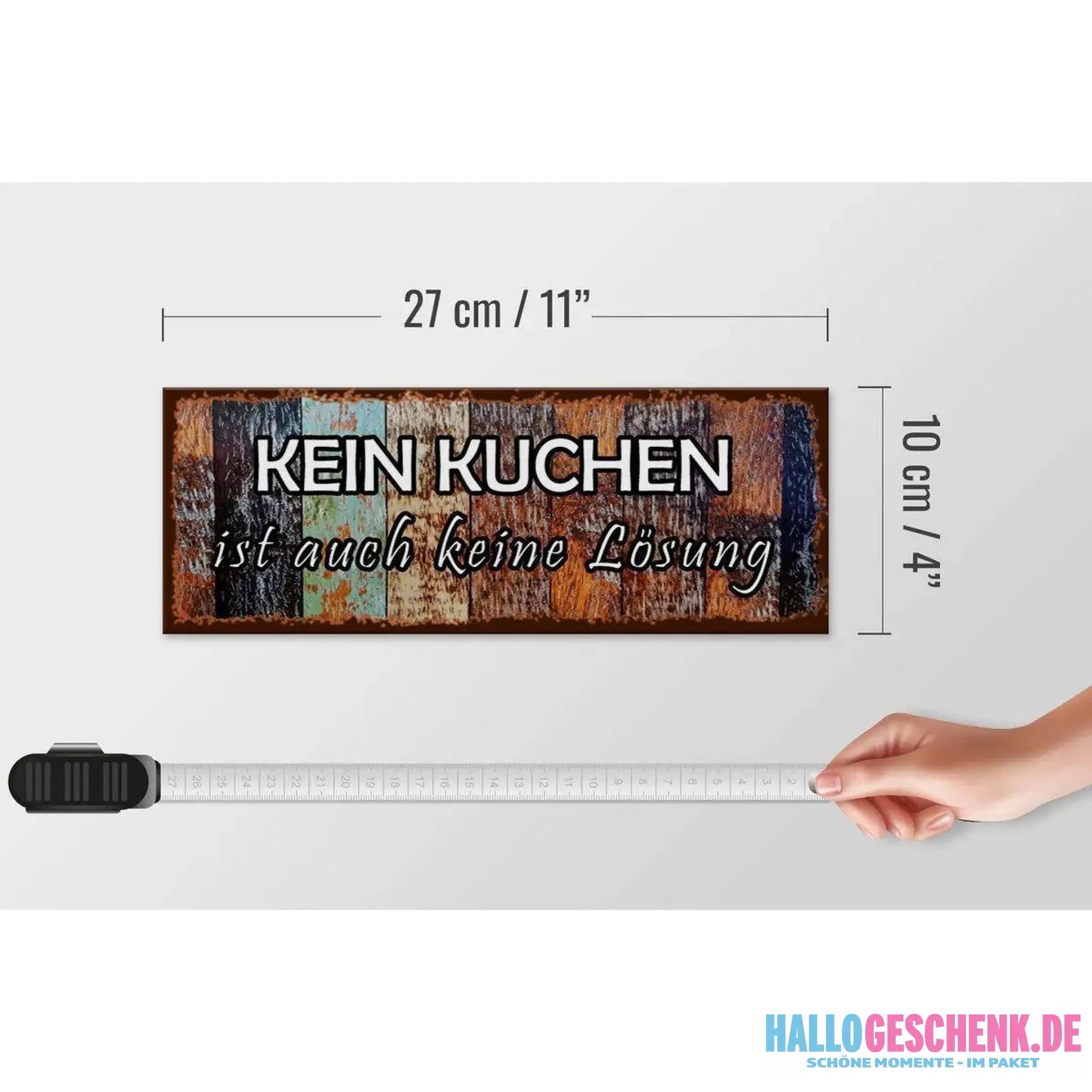 Holzschild Spruch 27x10cm Kein Kuchen ist keine Lösung Deko