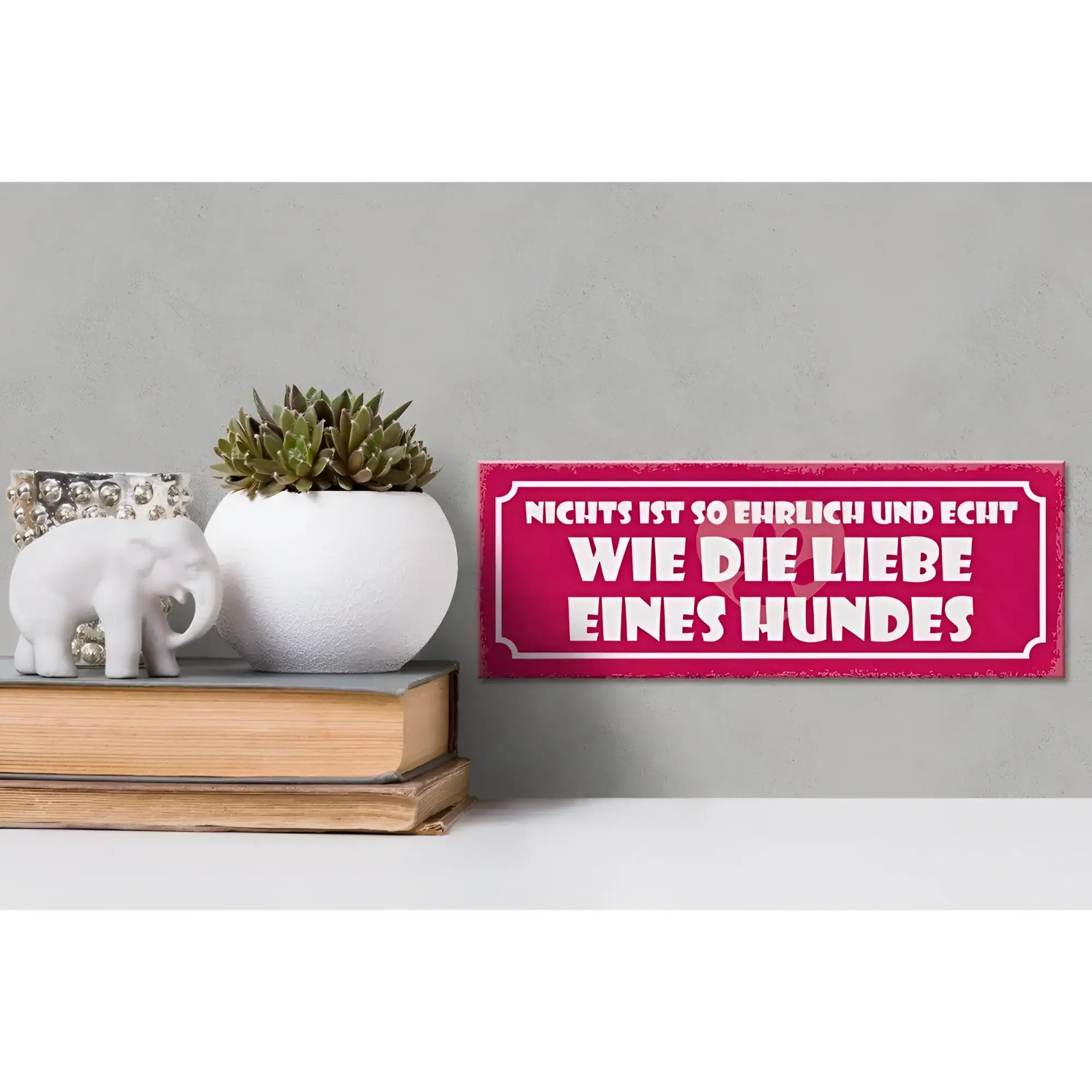 Vibranter pinker holzschild mit weißem text nichts ist so ehrlich und echt wie die liebe eines hundes 27x10cm
