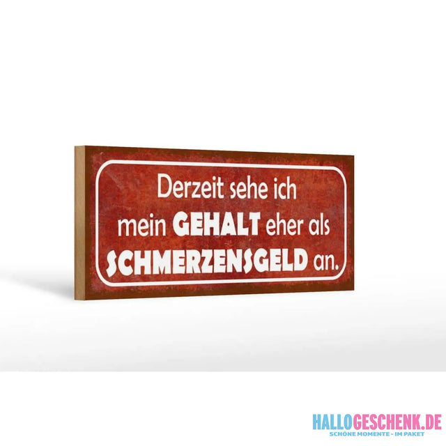 Holzschild Spruch 27x10cm Mein Gehalt eher Schmerzensgeld