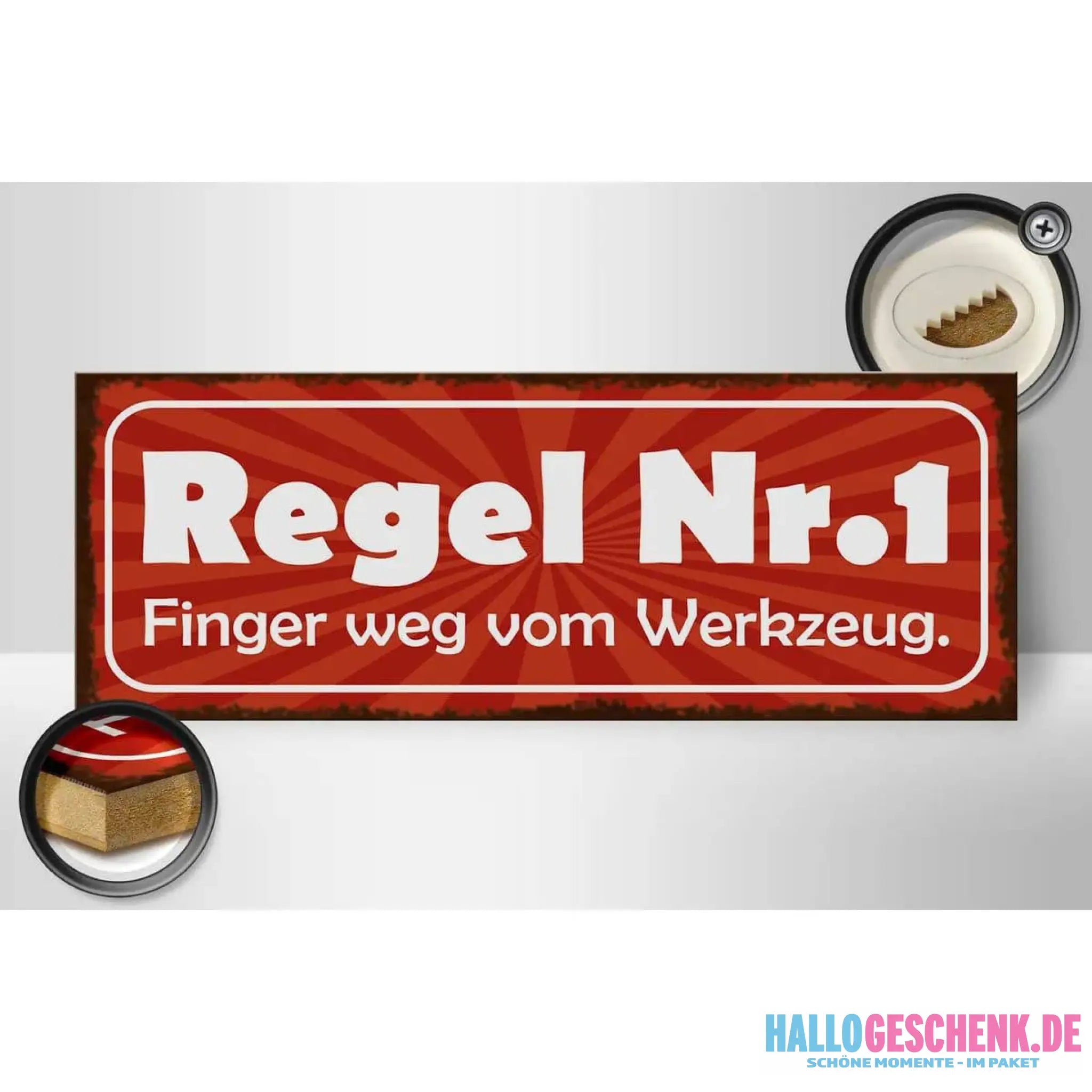 Holzschild Spruch 27x10cm Regel 1 Finger weg vom Werkzeug