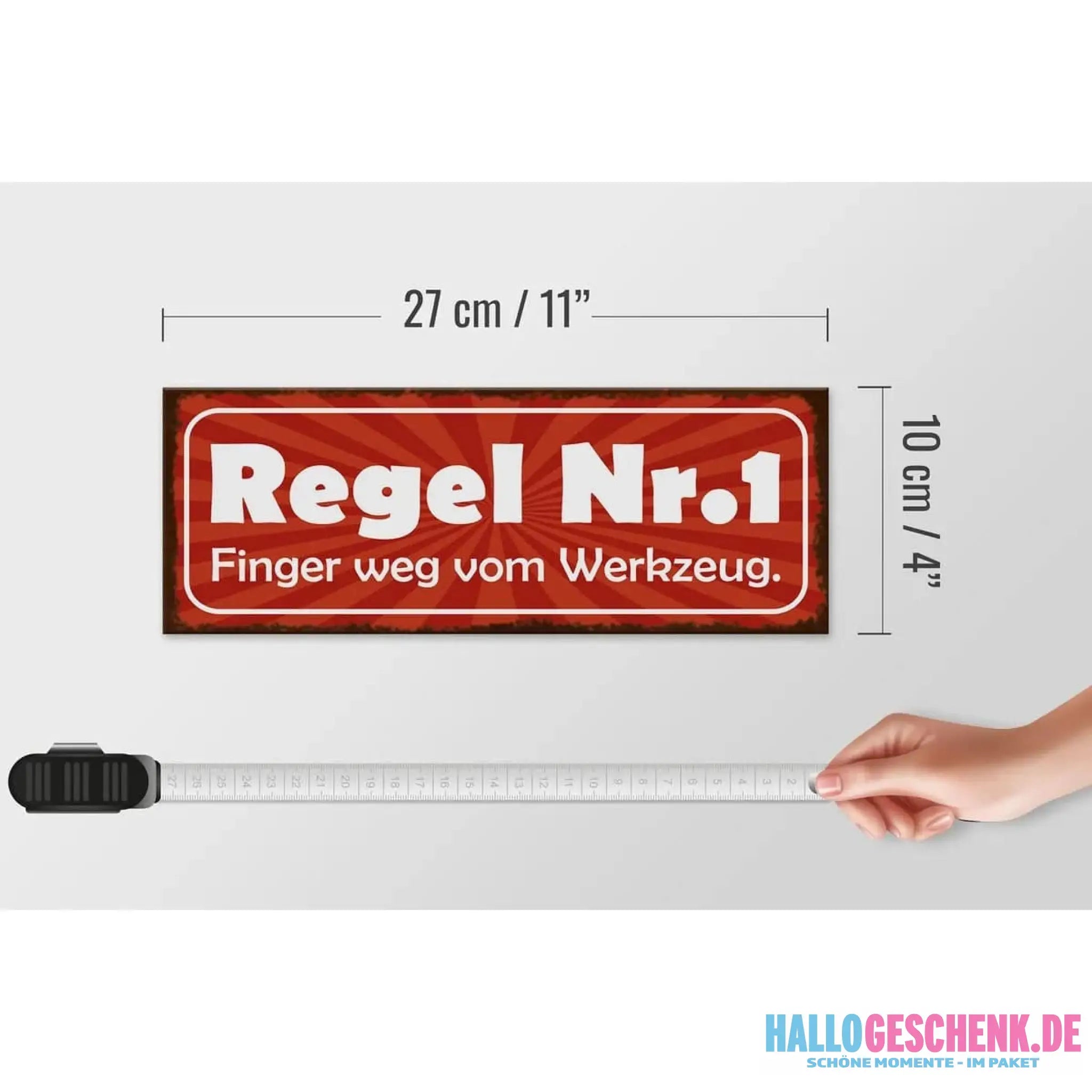 Holzschild Spruch 27x10cm Regel 1 Finger weg vom Werkzeug