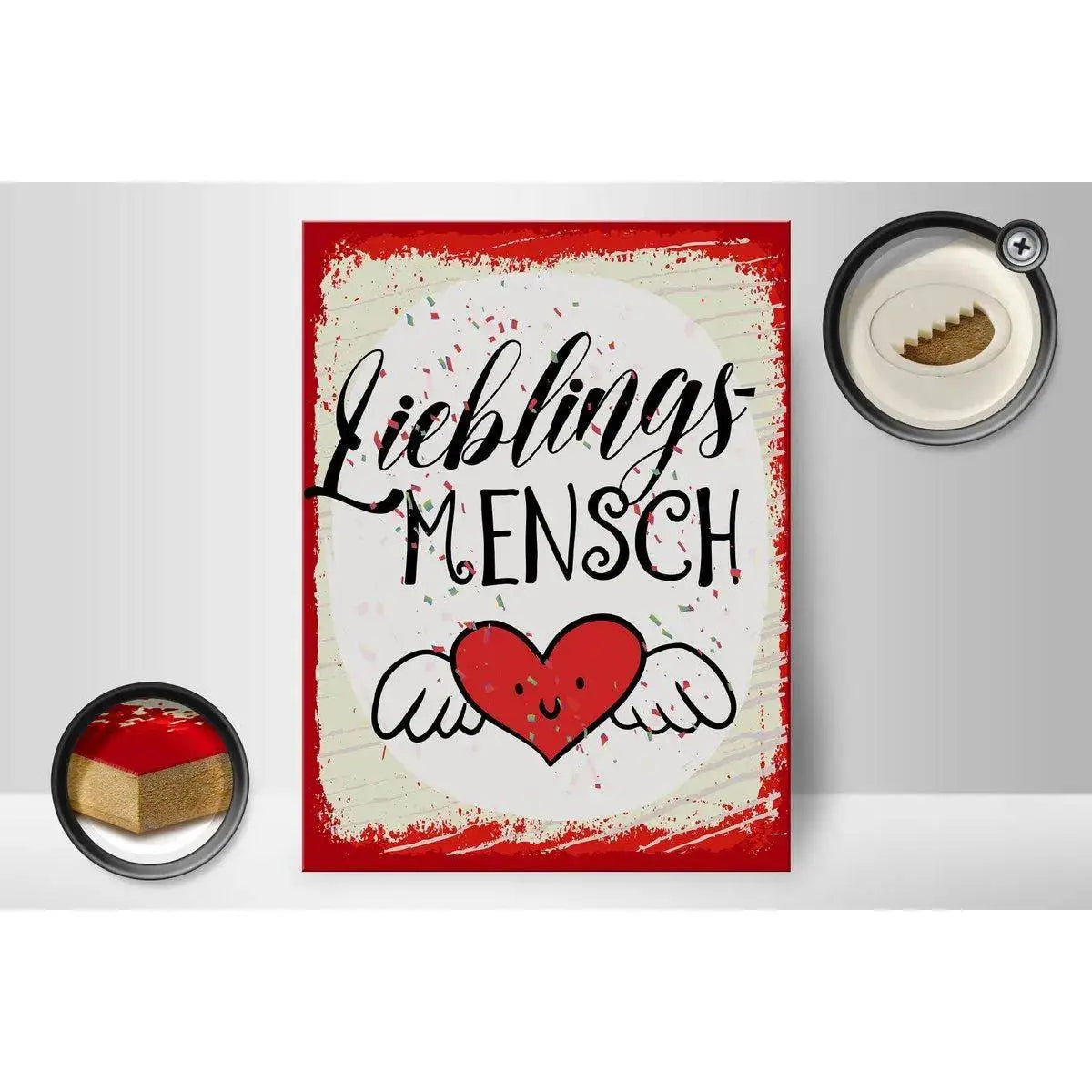 Holzschild Spruch 30x40cm Lieblingsmensch Herz Engel rot