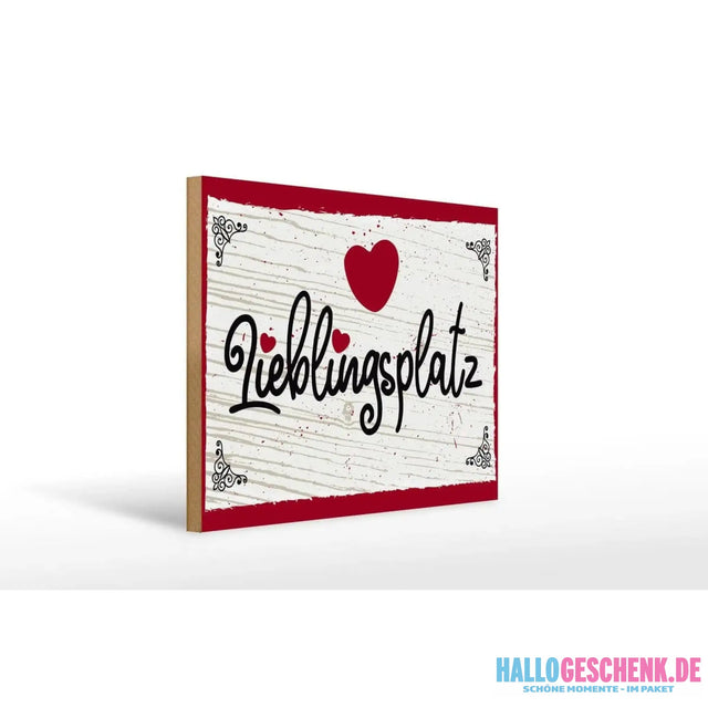 Holzschild Spruch 30x40cm Lieblingsplatz Herz rot