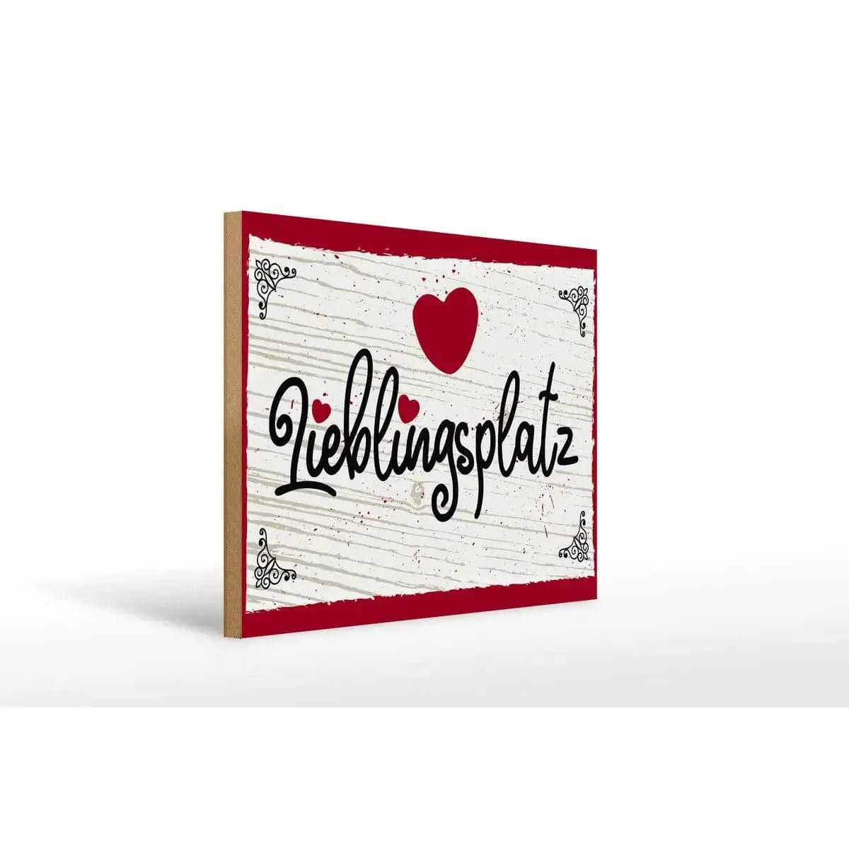 Holzschild Spruch 30x40cm Lieblingsplatz Herz rot