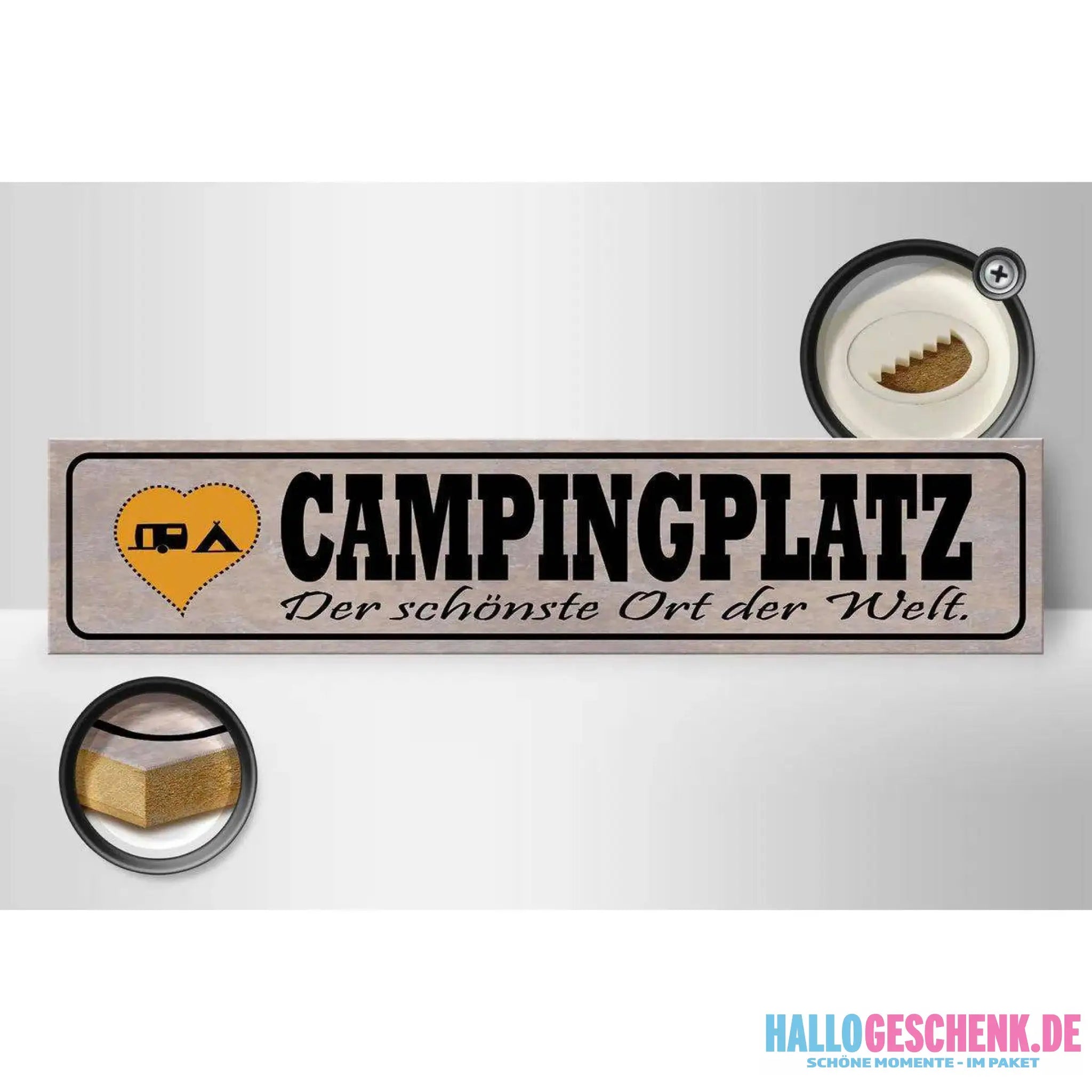 Holzschild Spruch 46x10cm Campinglatz schönster Ort Welt Dekoration