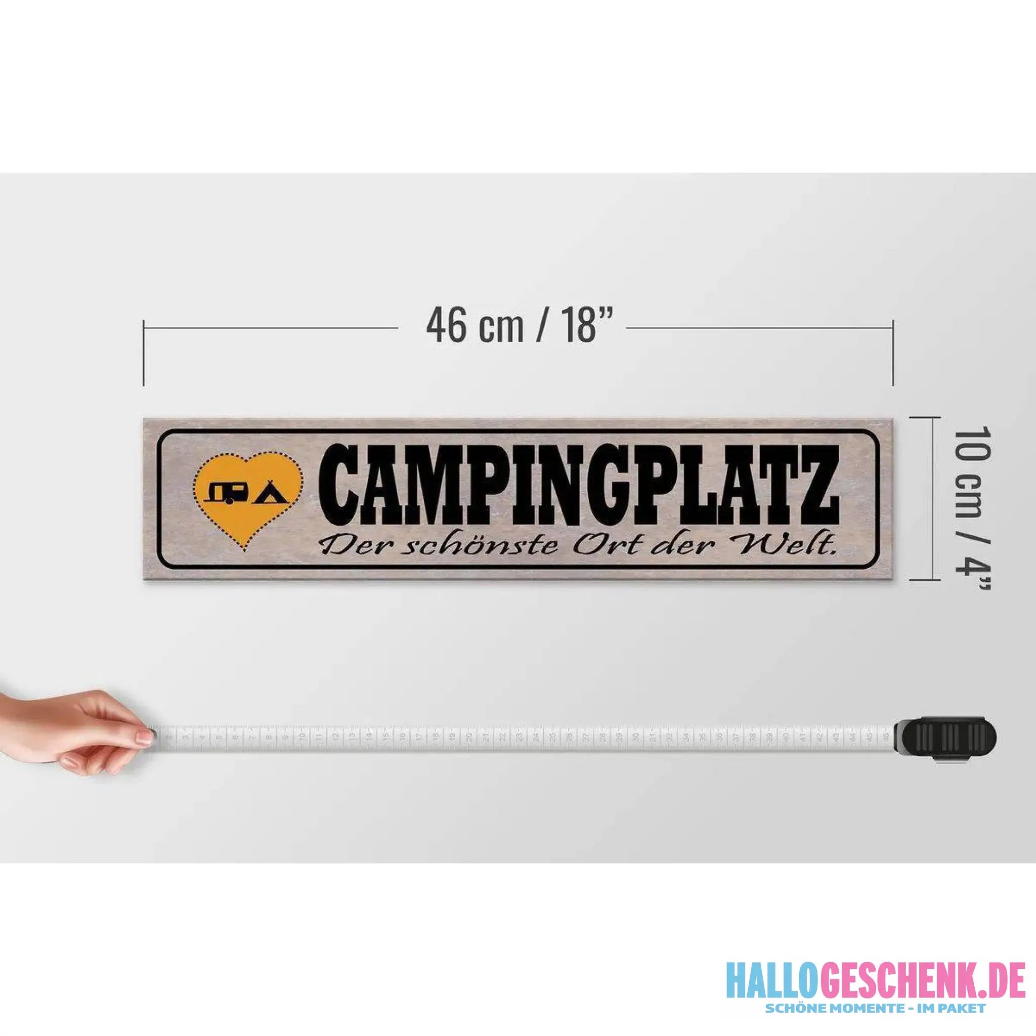 Holzschild Spruch 46x10cm Campinglatz schönster Ort Welt Dekoration