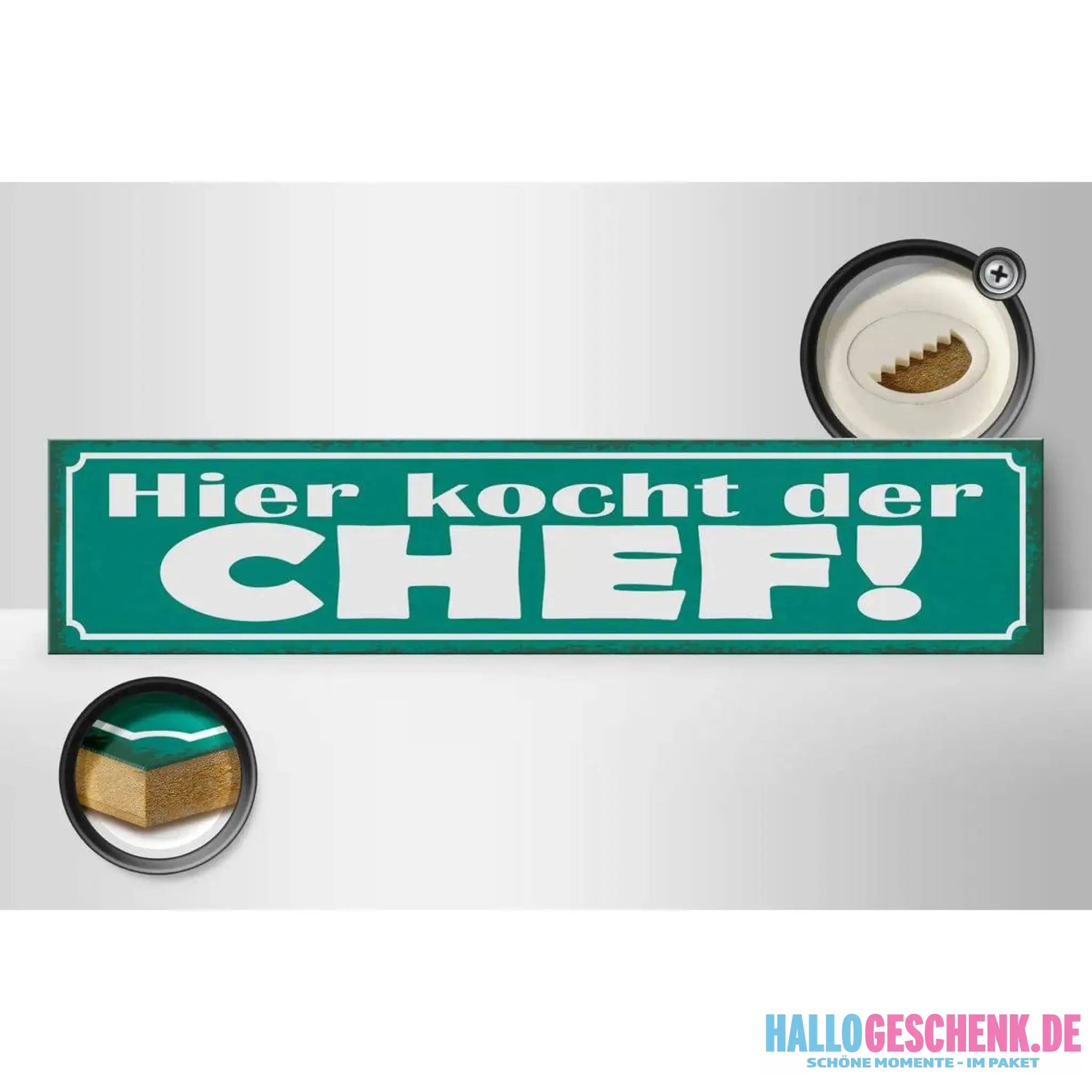 Holzschild Spruch 46x10cm Hier kocht der Chef Dekoration