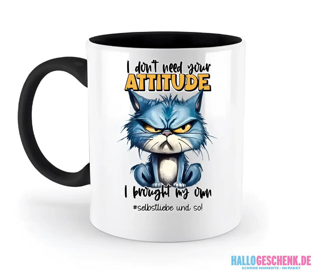 Ich brauche deine Meinung nicht - ich habe meine eigene • Katze • zweifarbige Tasse • Exklusivdesign • personalisiert