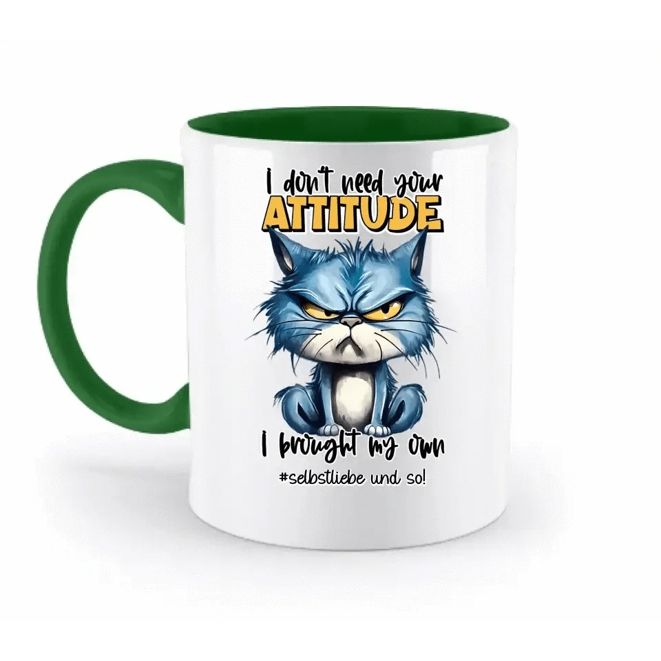 Ich brauche deine Meinung nicht - ich habe meine eigene • Katze • zweifarbige Tasse • Exklusivdesign • personalisiert