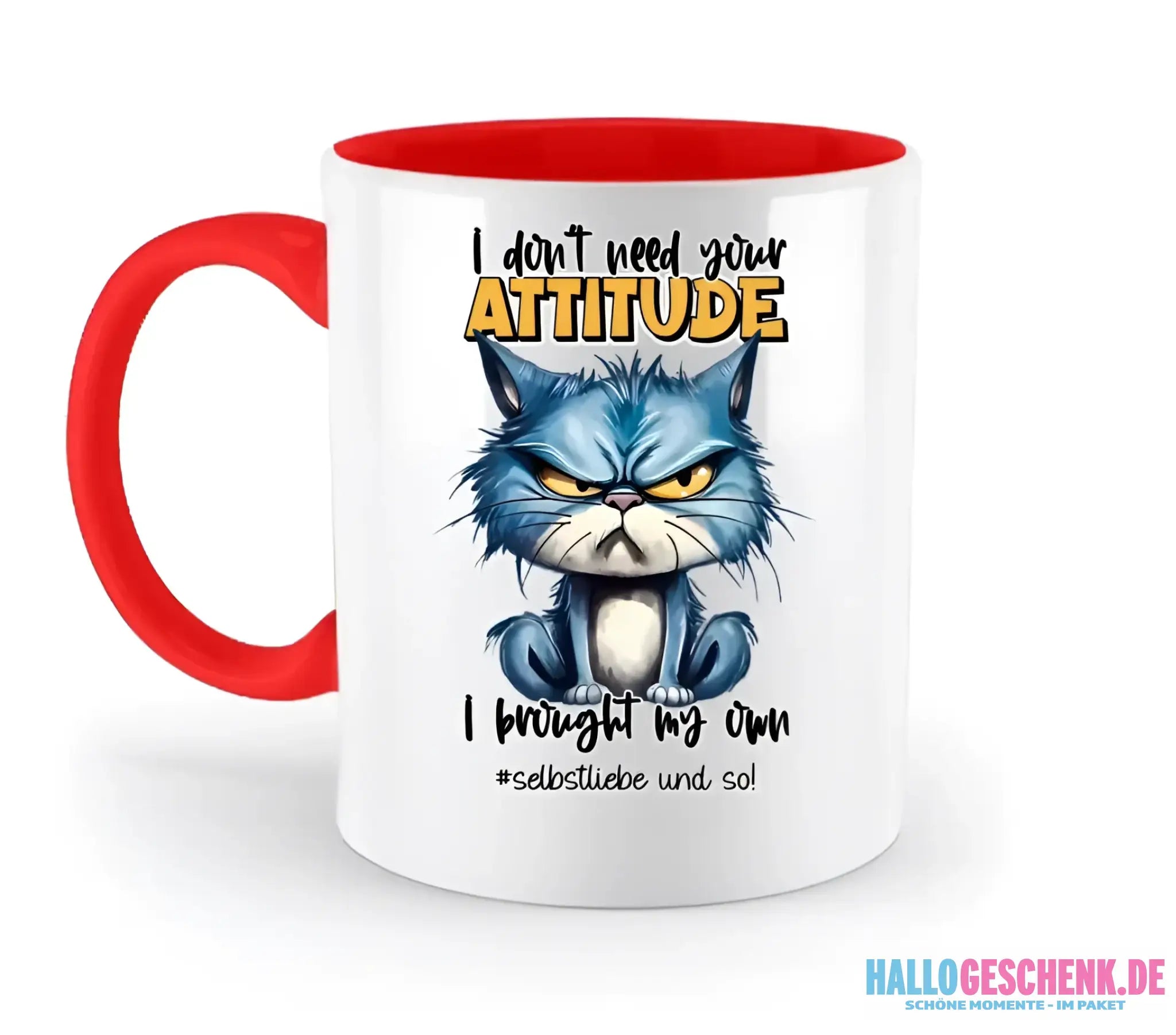 Ich brauche deine Meinung nicht - ich habe meine eigene • Katze • zweifarbige Tasse • Exklusivdesign • personalisiert