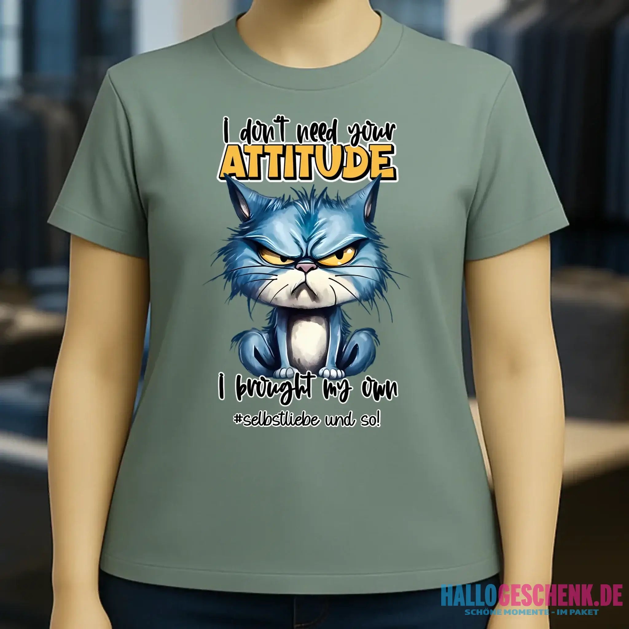 Ich brauche deine Meinung nicht - ich habe meine eigene • Katze • Ladies Premium T-Shirt XS-2XL aus Bio-Baumwolle für Damen • Exklusivdesign • personalisiert