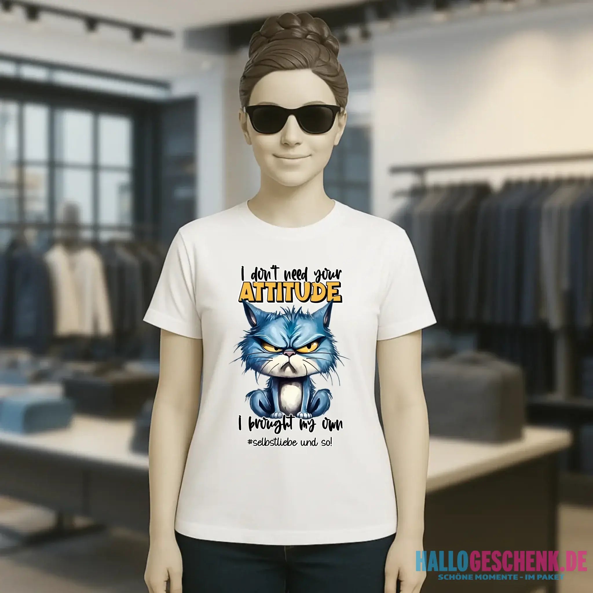 Ich brauche deine Meinung nicht - ich habe meine eigene • Katze • Ladies Premium T-Shirt XS-2XL aus Bio-Baumwolle für Damen • Exklusivdesign • personalisiert