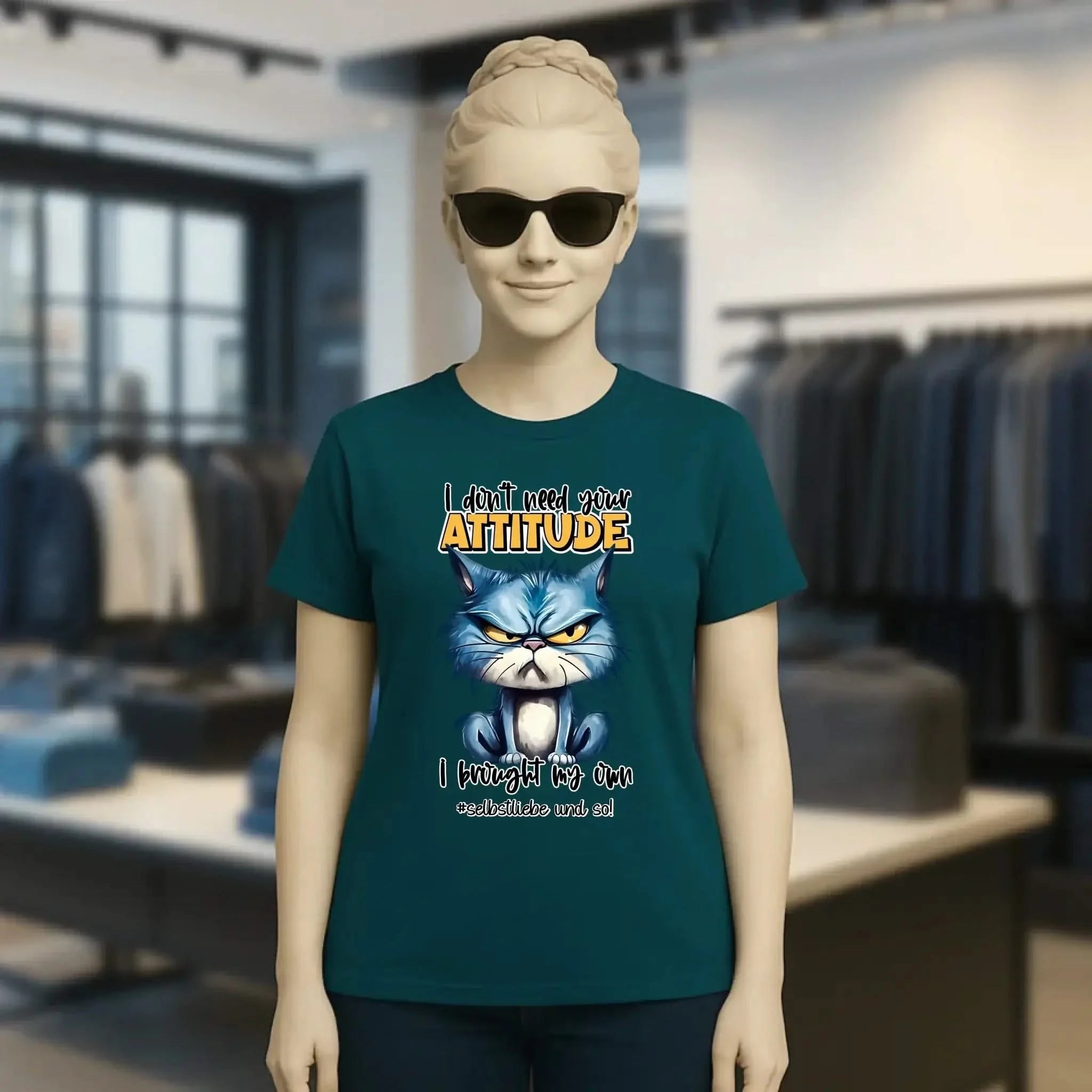 Ich brauche deine Meinung nicht - ich habe meine eigene • Katze • Ladies Premium T-Shirt XS-2XL aus Bio-Baumwolle für Damen • Exklusivdesign • personalisiert