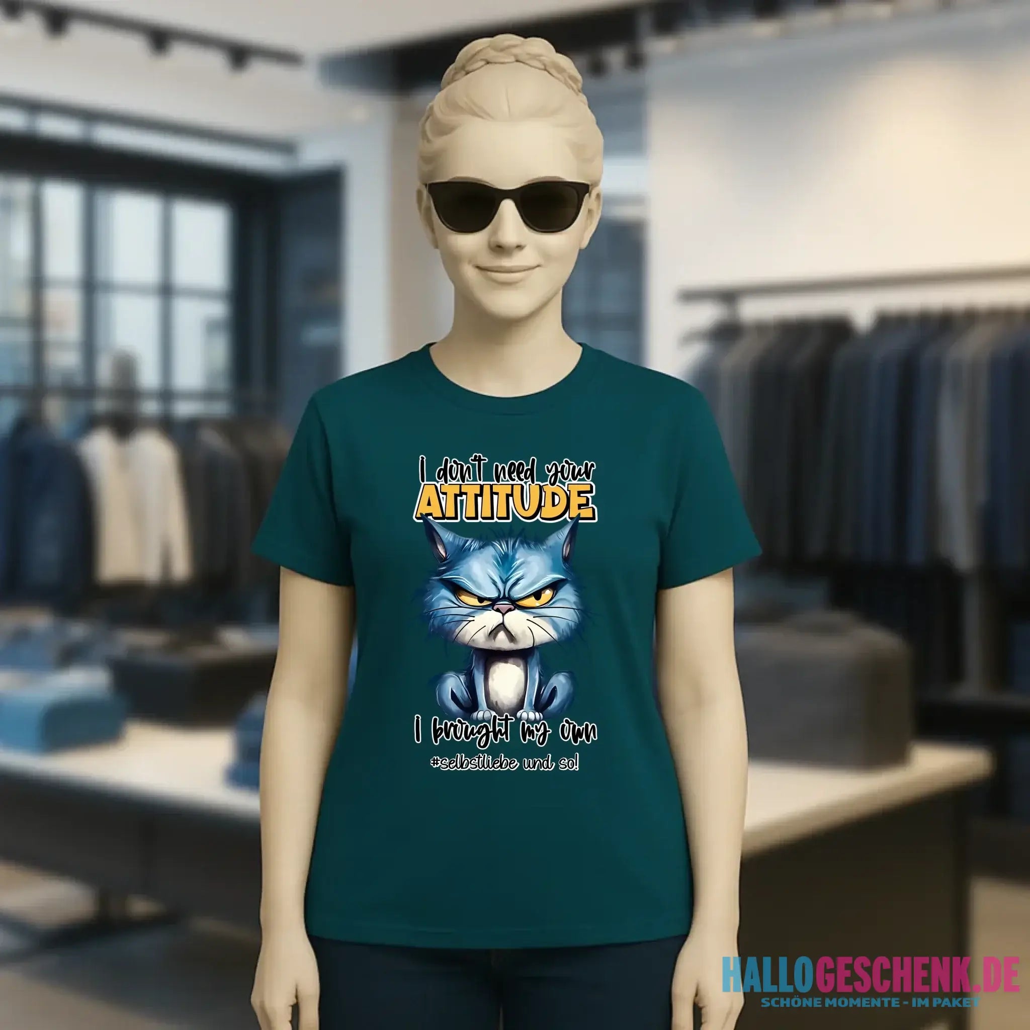 Ich brauche deine Meinung nicht - ich habe meine eigene • Katze • Ladies Premium T-Shirt XS-2XL aus Bio-Baumwolle für Damen • Exklusivdesign • personalisiert