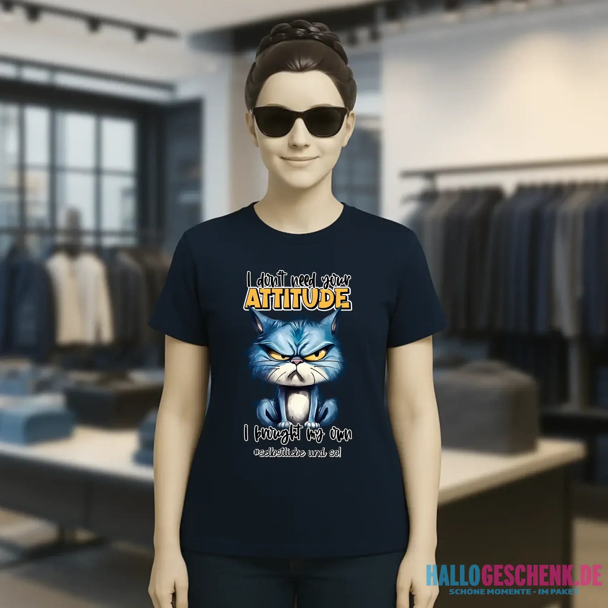 Ich brauche deine Meinung nicht - ich habe meine eigene • Katze • Ladies Premium T-Shirt XS-2XL aus Bio-Baumwolle für Damen • Exklusivdesign • personalisiert