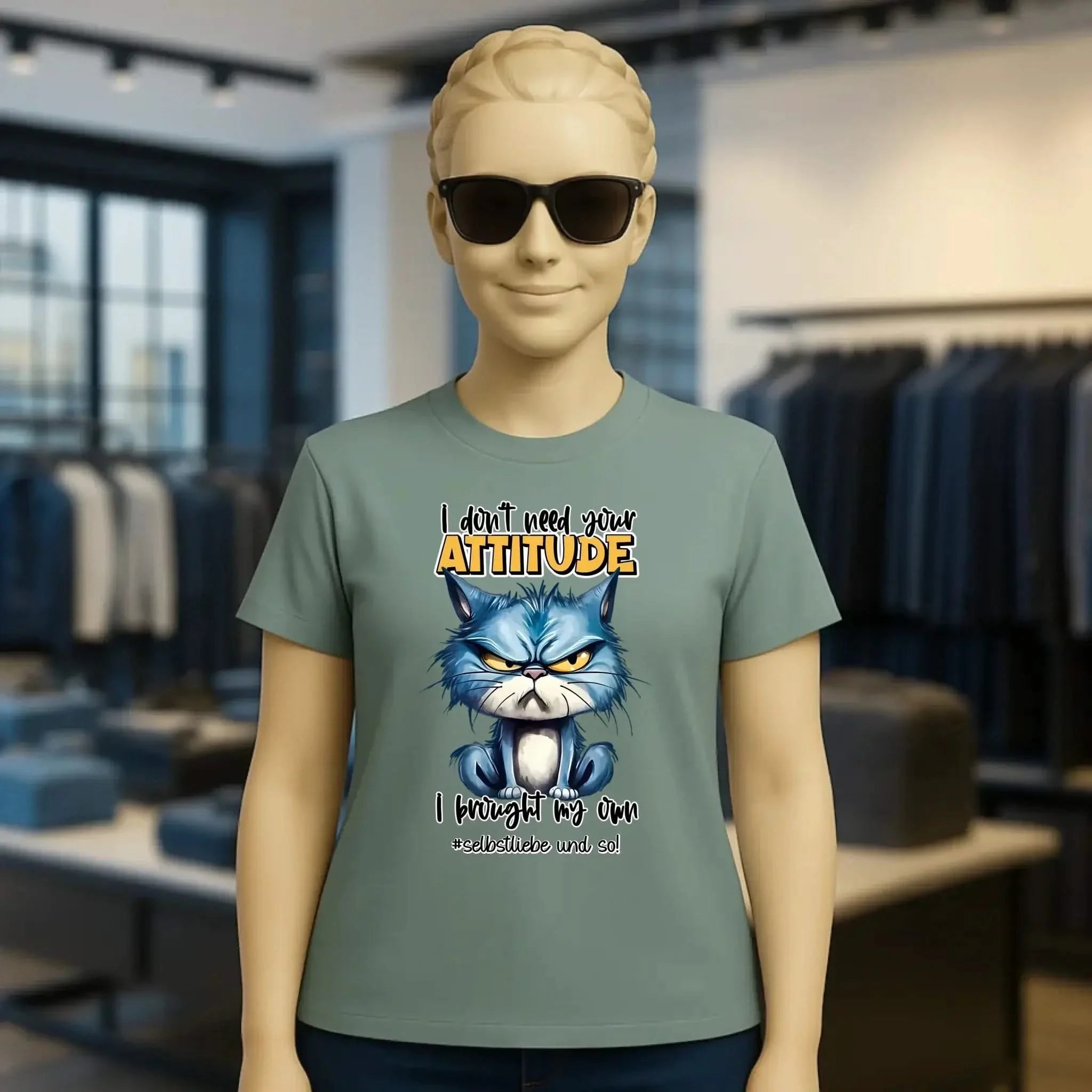 Ich brauche deine Meinung nicht - ich habe meine eigene • Katze • Ladies Premium T-Shirt XS-2XL aus Bio-Baumwolle für Damen • Exklusivdesign • personalisiert