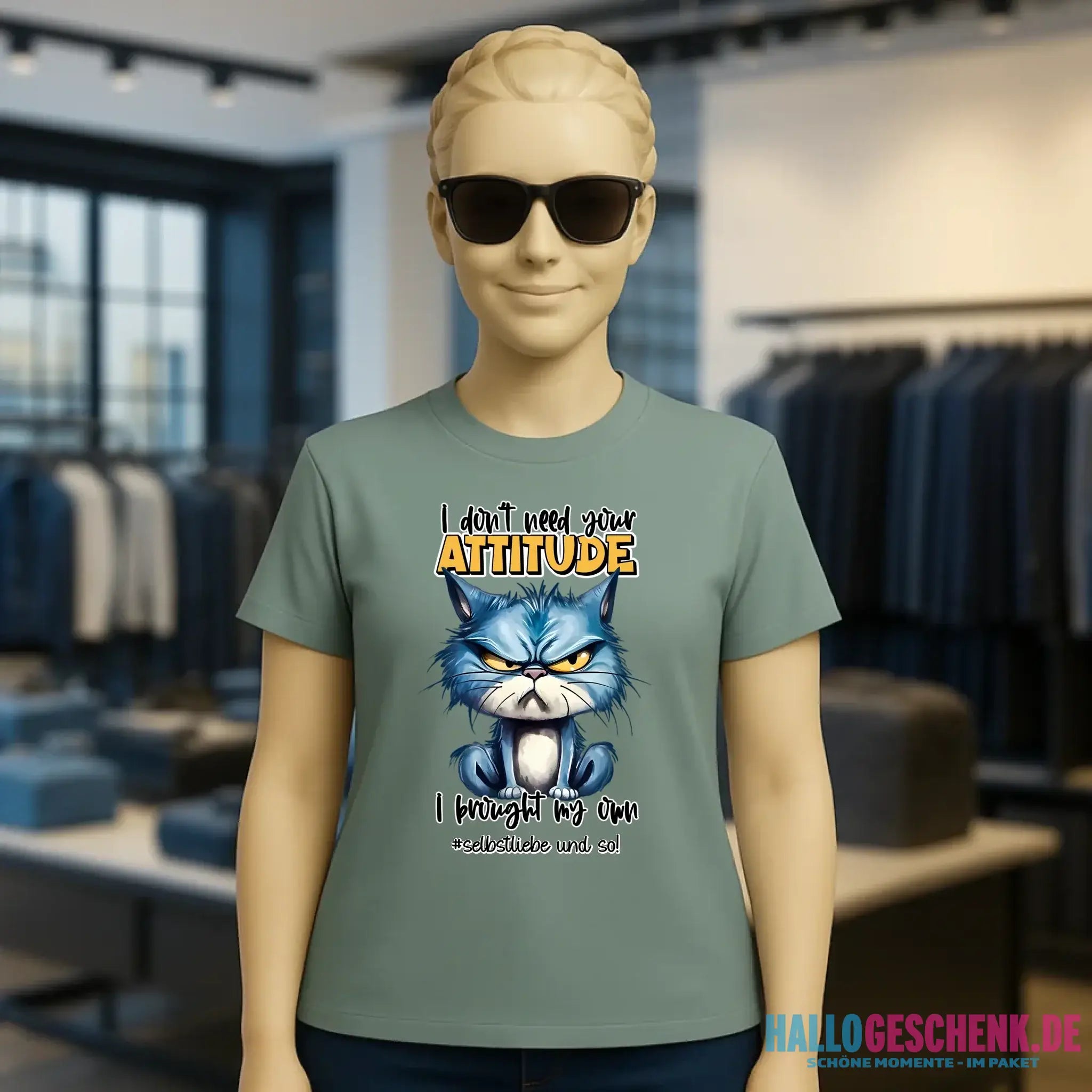 Ich brauche deine Meinung nicht - ich habe meine eigene • Katze • Ladies Premium T-Shirt XS-2XL aus Bio-Baumwolle für Damen • Exklusivdesign • personalisiert