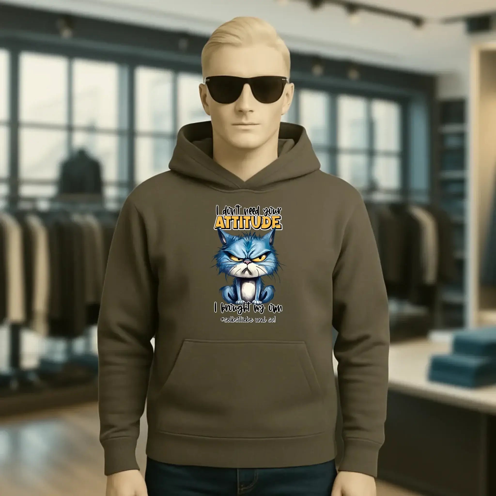 Ich brauche deine Meinung nicht - ich habe meine eigene • Katze • Unisex Premium Hoodie XS-5XL aus Bio-Baumwolle für Damen & Herren • Exklusivdesign • personalisiert