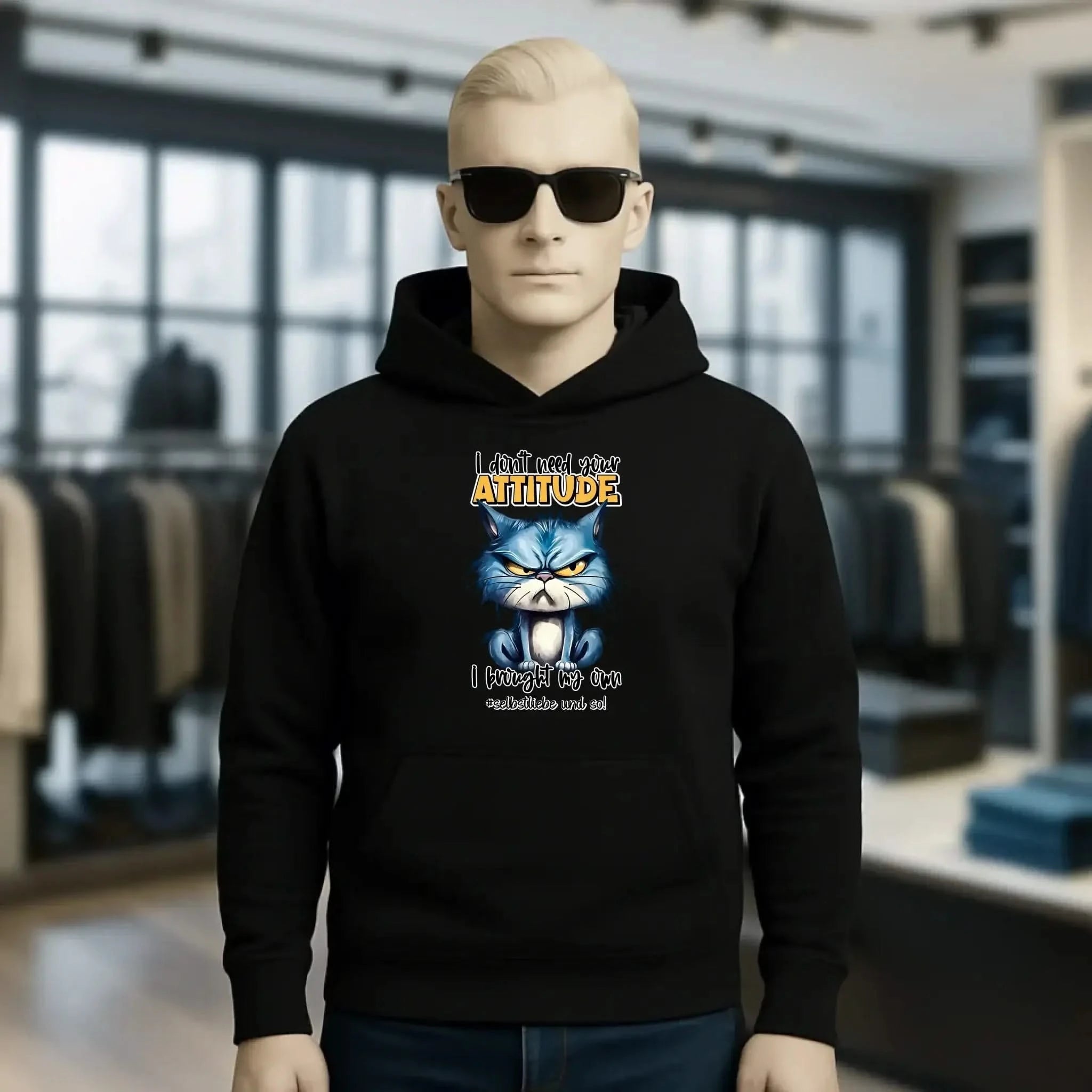 Ich brauche deine Meinung nicht - ich habe meine eigene • Katze • Unisex Premium Hoodie XS-5XL aus Bio-Baumwolle für Damen & Herren • Exklusivdesign • personalisiert