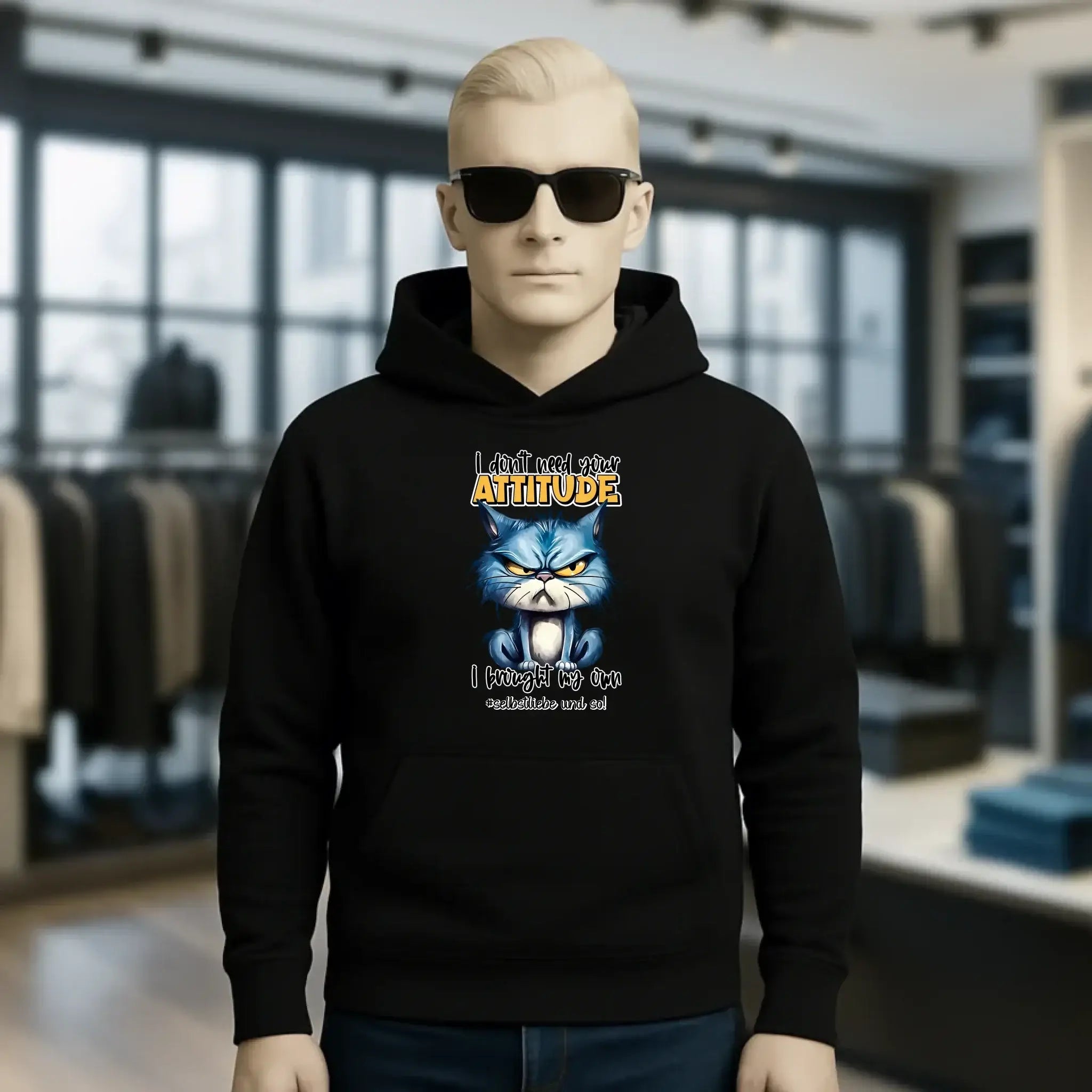 Ich brauche deine Meinung nicht - ich habe meine eigene • Katze • Unisex Premium Hoodie XS-5XL aus Bio-Baumwolle für Damen & Herren • Exklusivdesign • personalisiert