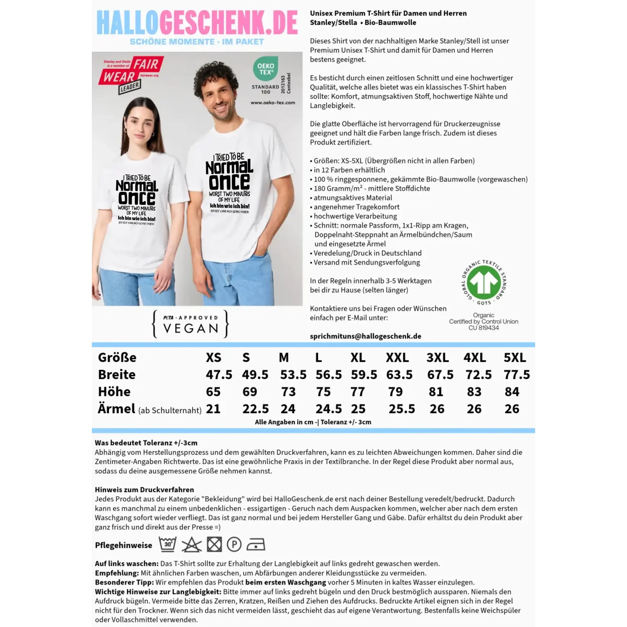 Ich habe versucht normal zu sein - die schlimmsten 2 Minuten meines Lebens • Unisex Premium T-Shirt XS-5XL aus Bio-Baumwolle für Damen & Herren • Exklusivdesign • personalisiert