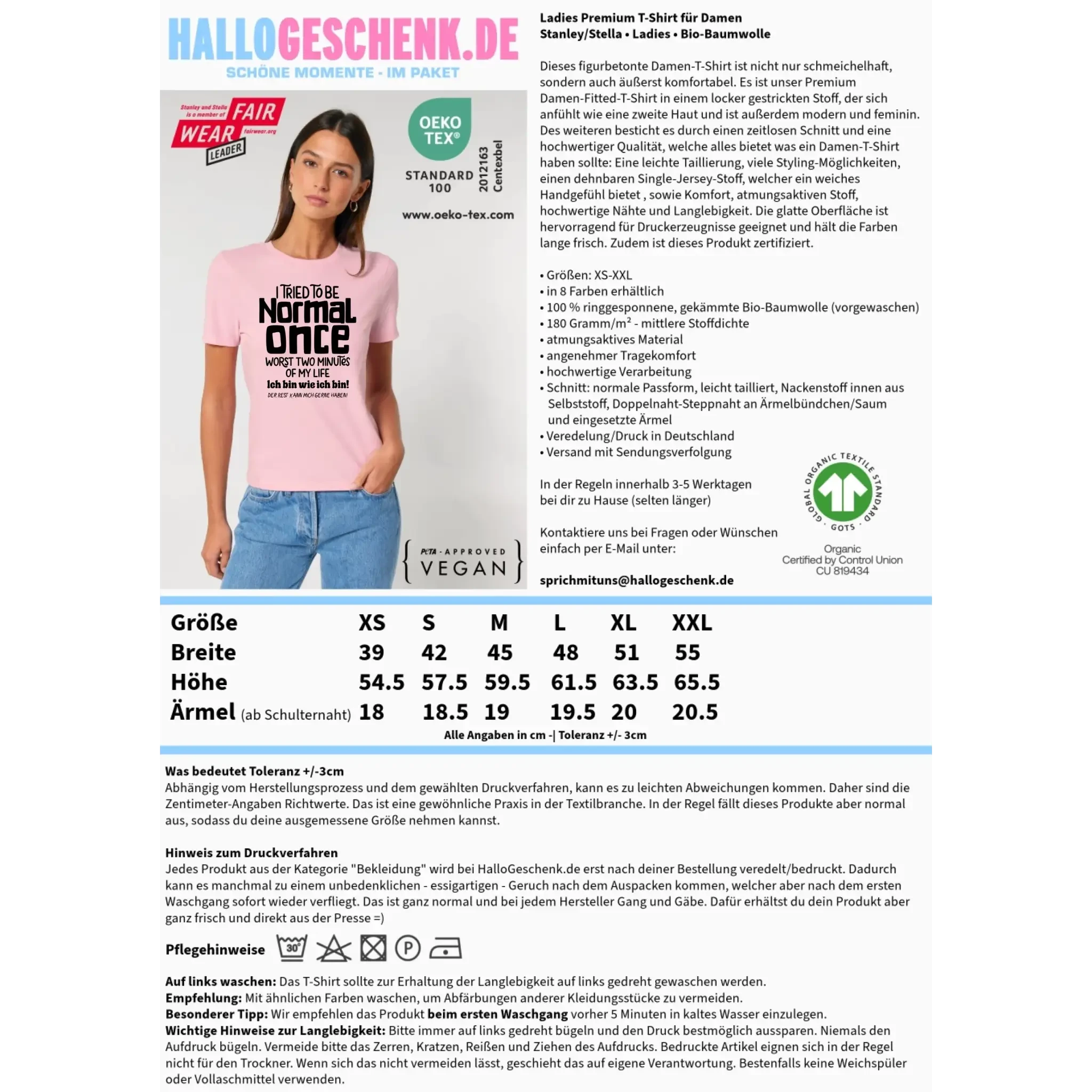 Ich habe versucht normal zu sein - die schlimmsten 2 Minuten meines Lebens • Ladies Premium T-Shirt XS-2XL aus Bio-Baumwolle für Damen • Exklusivdesign • personalisiert