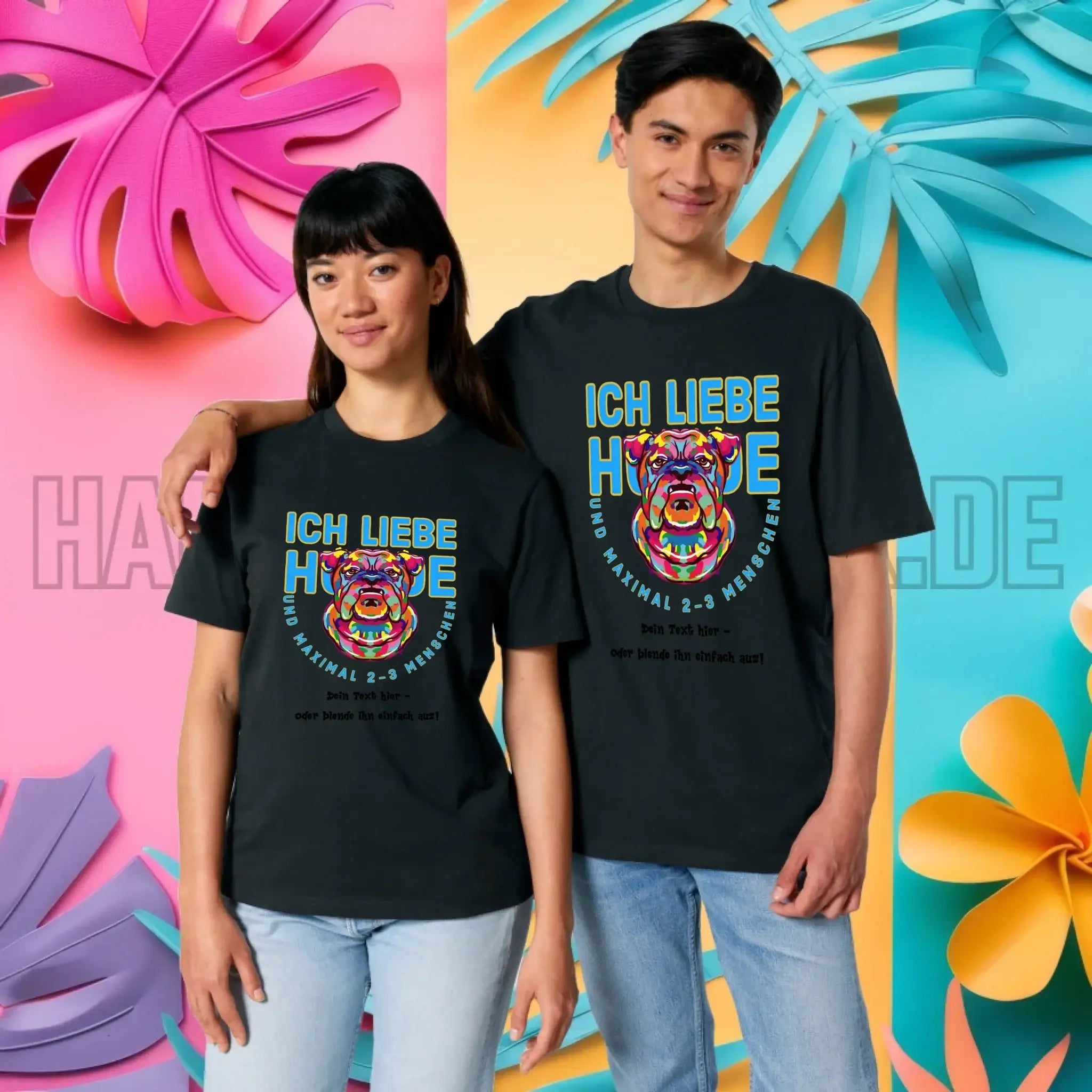 Ich liebe Hunde und 2-3 Menschen • Unisex Premium T-Shirt XS-5XL aus Bio-Baumwolle für Damen & Herren • Exklusivdesign • personalisiert