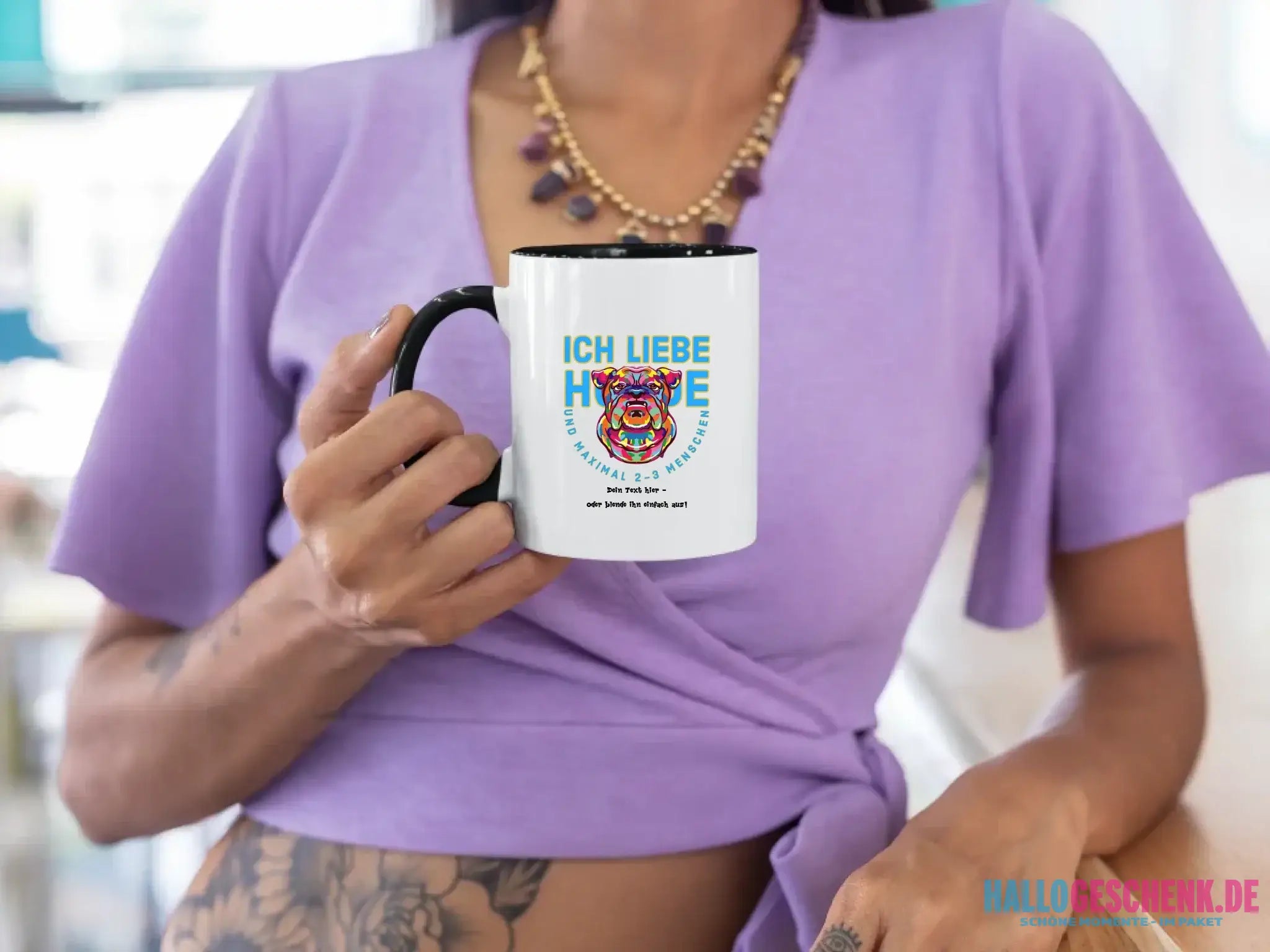 Ich liebe Hunde und 2-3 Menschen • zweifarbige Tasse • Exklusivdesign • personalisiert