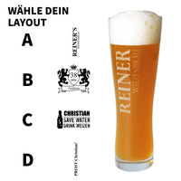 Individuelles Weizenbierglas 500 ml mit Gravur • Einzeln oder 6er-Set • 4 Layouts verfügbar (personalisierbare